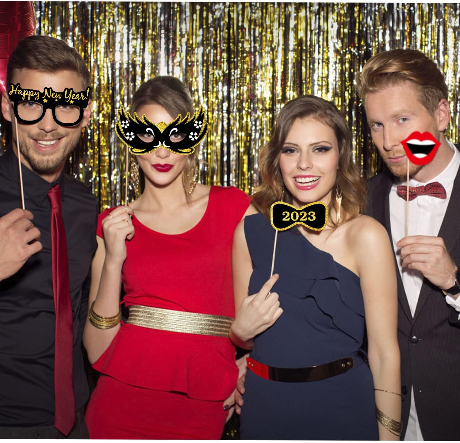 Happy New Year Photo Booth Props 28Pcs, Gold 2023 New Year Party Pose Sign, New Year Countdown Party Photo Props : Home & Kitchen