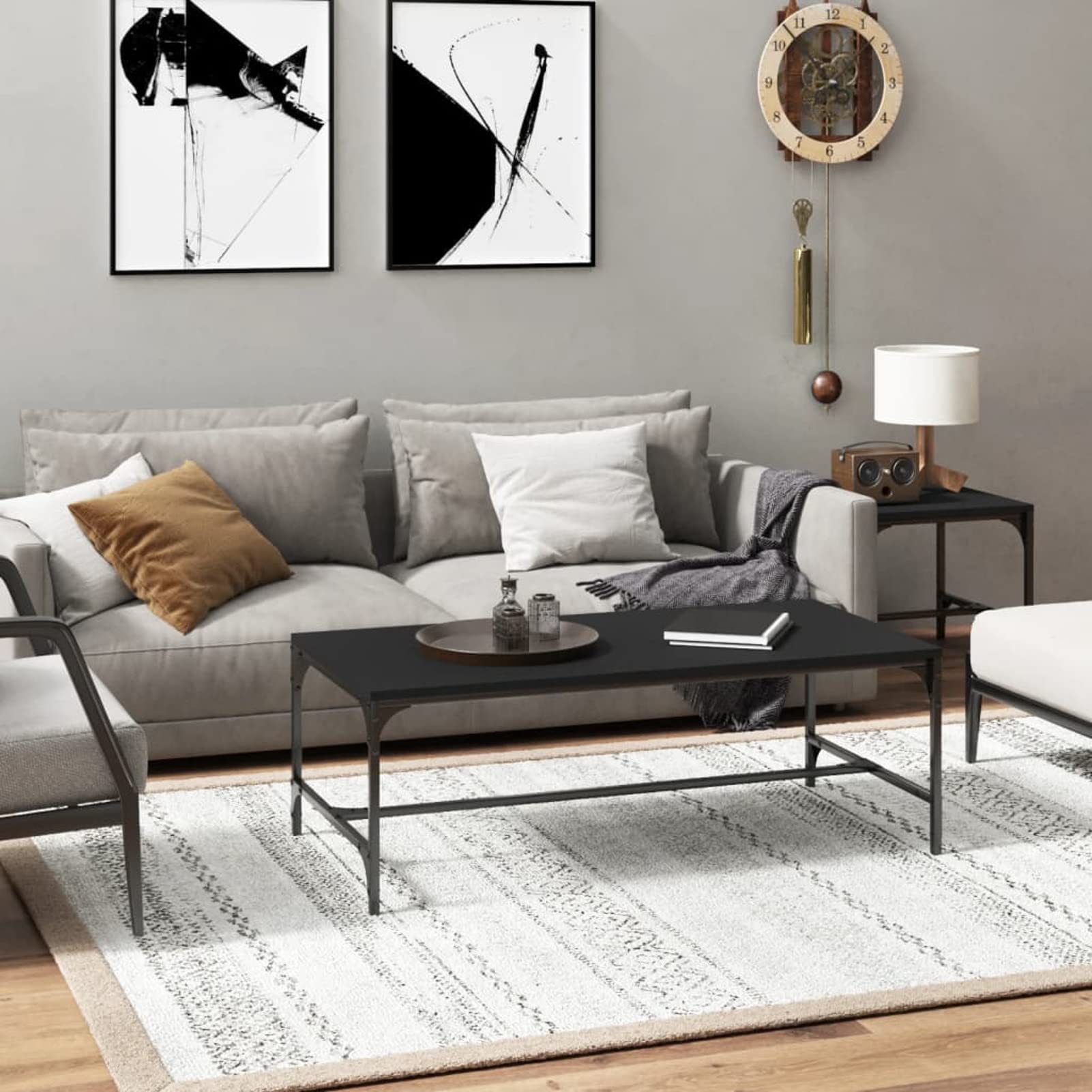 Table de salon noire 100 cm en bois pour des soirées conviviales au salon