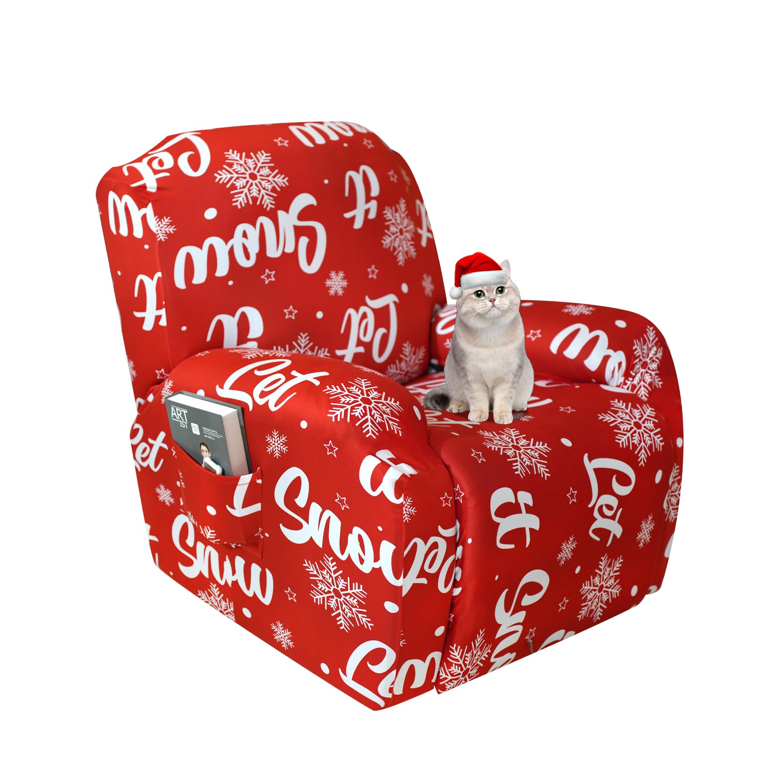 Jaotto Copripoltrona Relax Natalizia Reclinabile Fodere Copripoltrona 1 Posto per Natale Universale Copripoltrona Relax Reclinabile con Tasche Lavabile Xmas Coperture per Divano da Massaggio,Snow