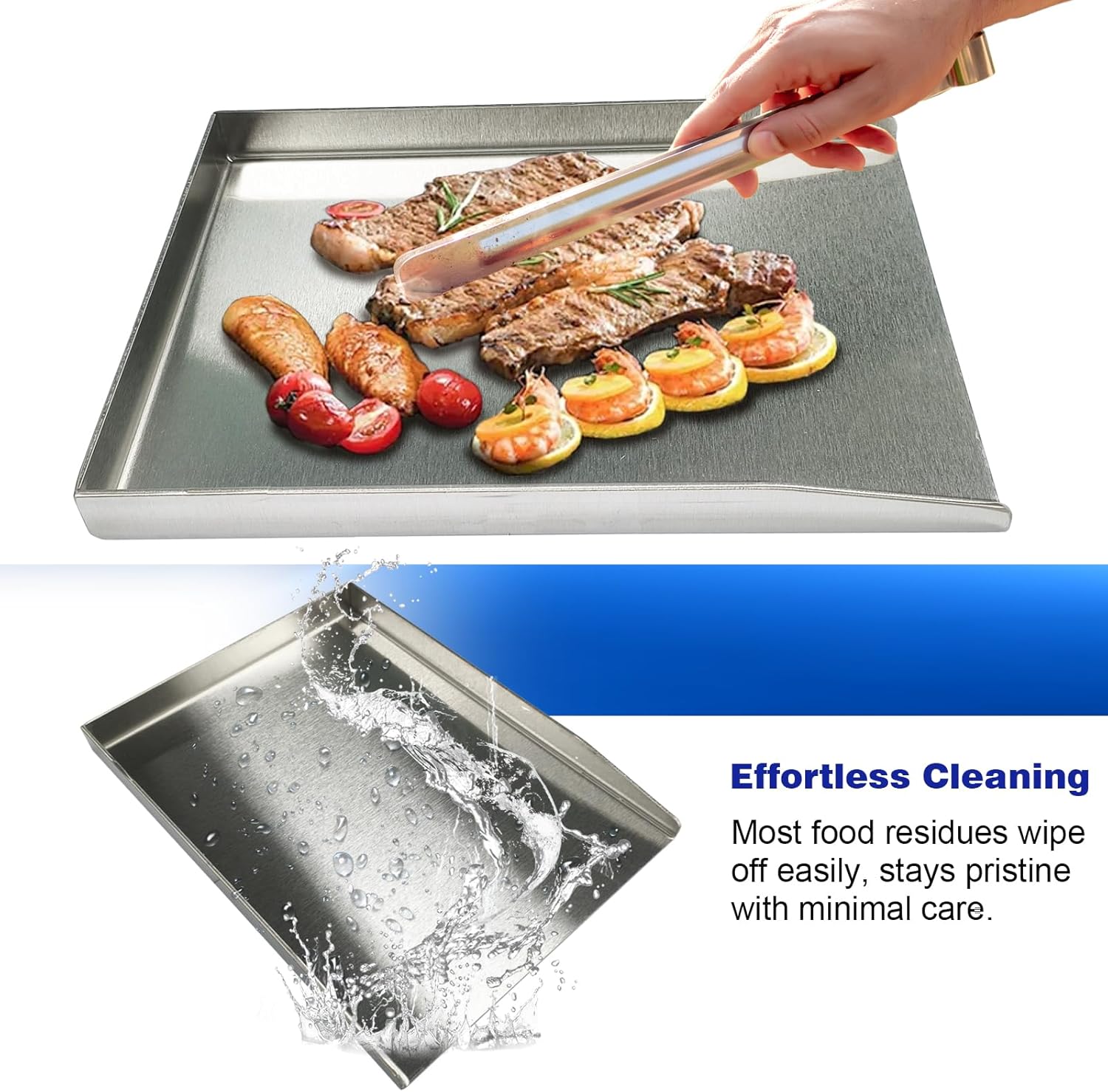 16"×12" Griddle for Gas Grills, Stainless Steel Flat Top Griddle with 2pcs Spatulas for Outdoor Gas & Charcoal Grills, Universal Cooking Plate for Camping Tailgating Parties
