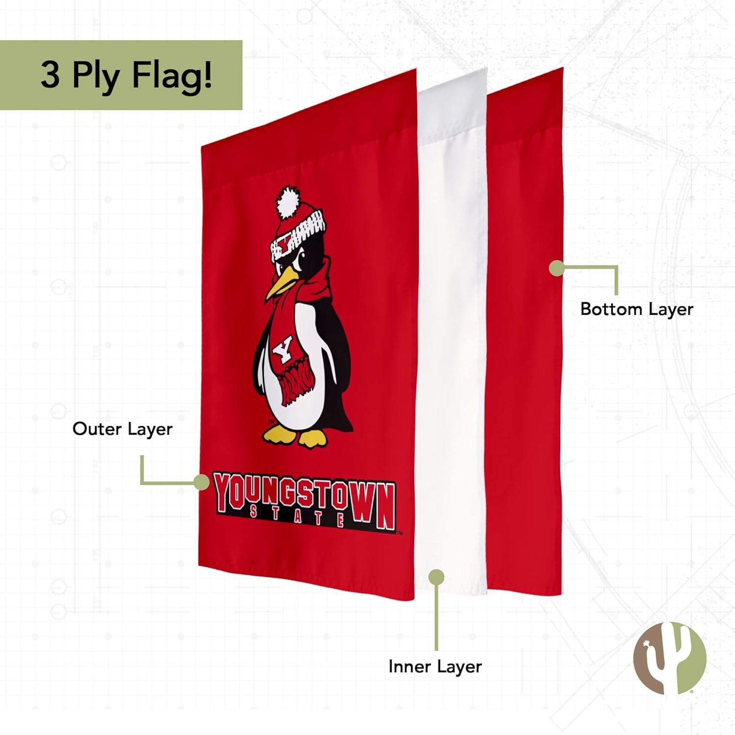 Desert Cactus Youngstown State University YSU Garden Flag – 19 x 12 inch Youngstown State Penguins Banner, For Outdoor Display and Events (Design 1) - Image 3
