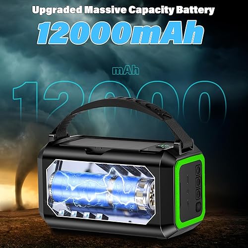 Miniatura 7 de Radio meteorológica de emergencia de 12000 mAh, radio solar con manivela, radio portátil AM/FM/NOAA con 2 paneles solares, 3 métodos de carga,