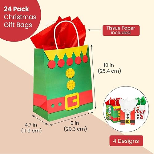 Miniatura 2 de Bright Creations Paquete de 24 bolsas de regalo de Navidad a granel con asa y papel de seda para envoltura de regalos de Navidad, bolsa de regalos
