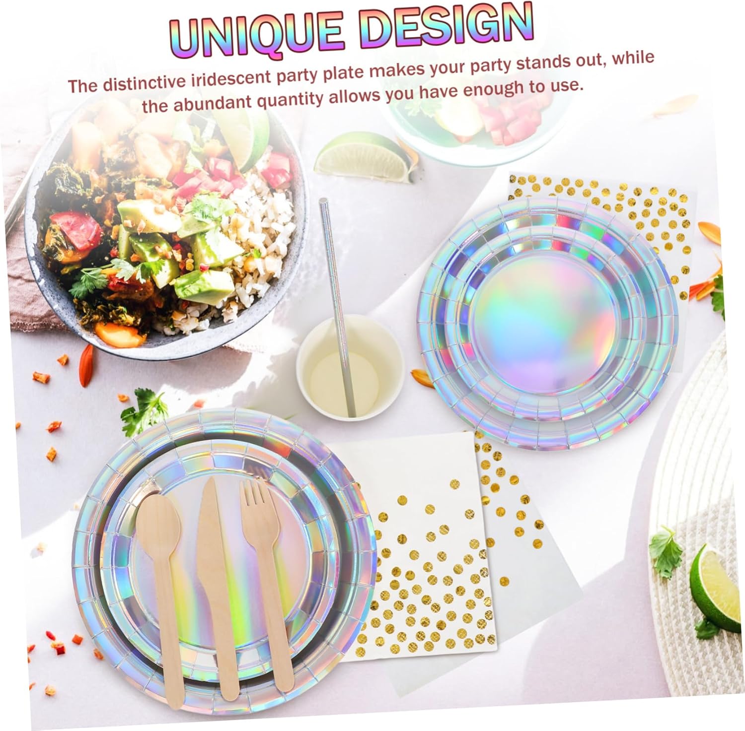 Cabilock 25sets Iridescent Neon Party Supplies for Birthday Wedding Bridal Shower Pizza Plates Cups Napkins