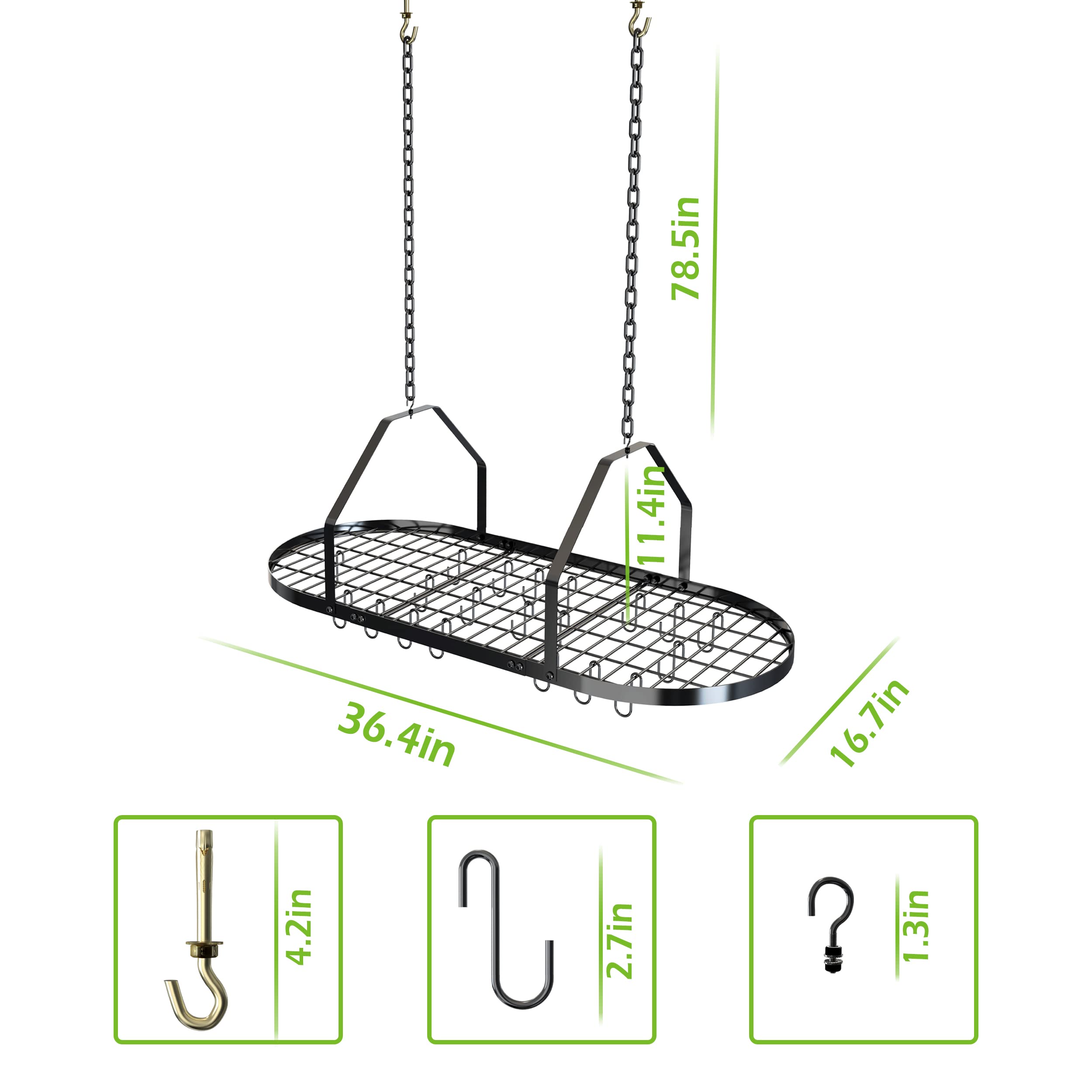 Auroglint Ceiling Pot and Pan Rack with 20 Hooks, Decorative Mounted Storage Rack, Multi-Purpose Organizer for Home (black)