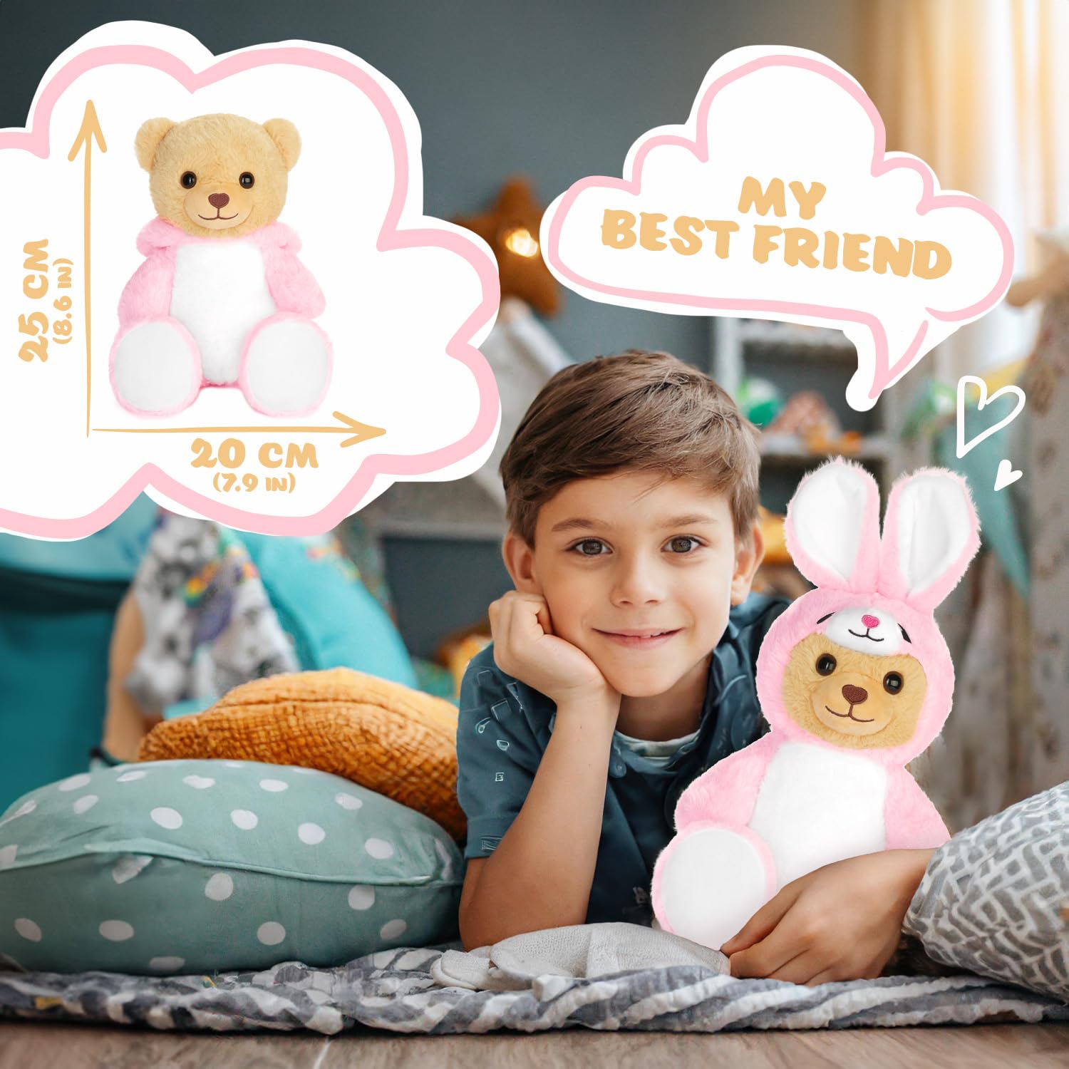 BRUBIES Teddy Bunny, 10 inches (25 cm) Teddy Bear in Bunny Costume with Hood, Cuddly Toy for Cosy Adventures - Image 4