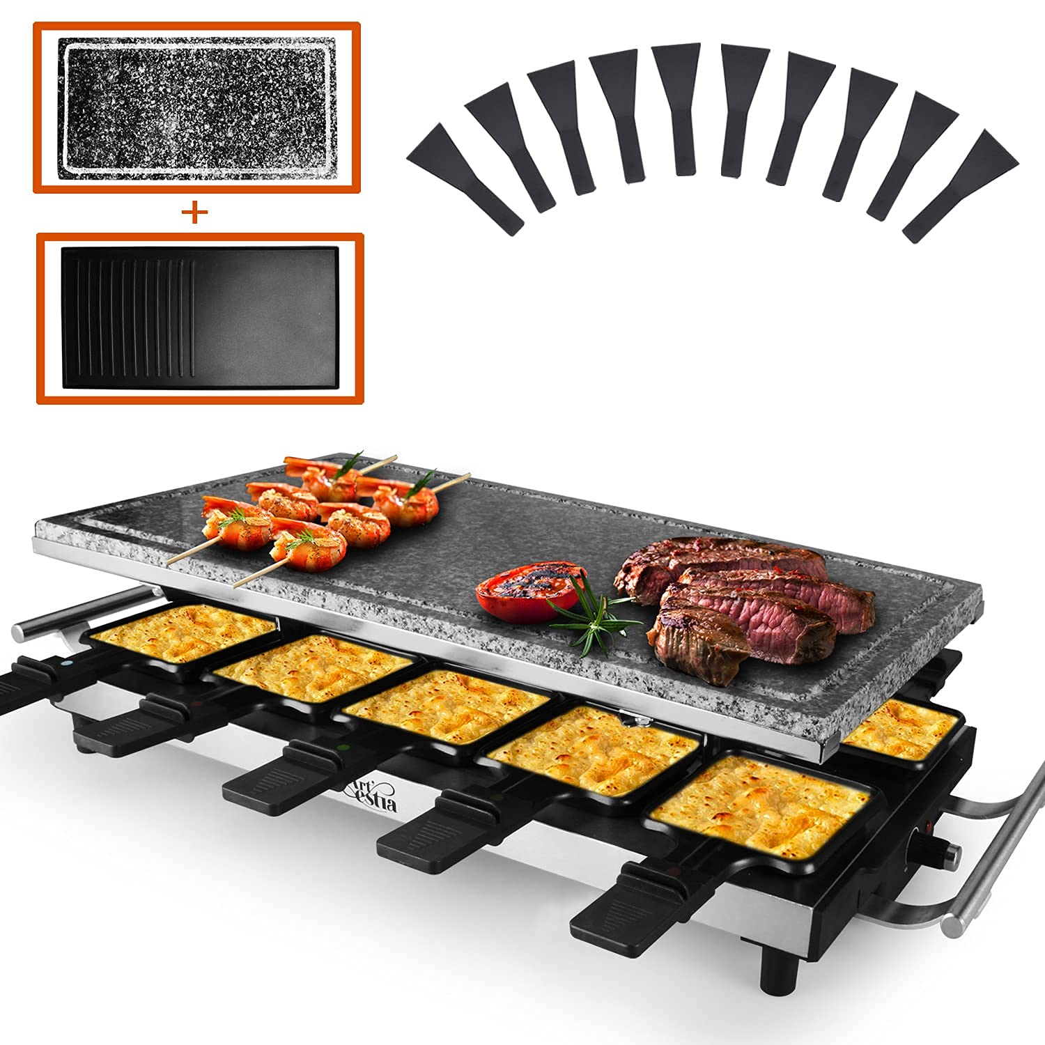 Artestia Raclette Table Grill,1500W Raclette Grill,10 Paddles Korean