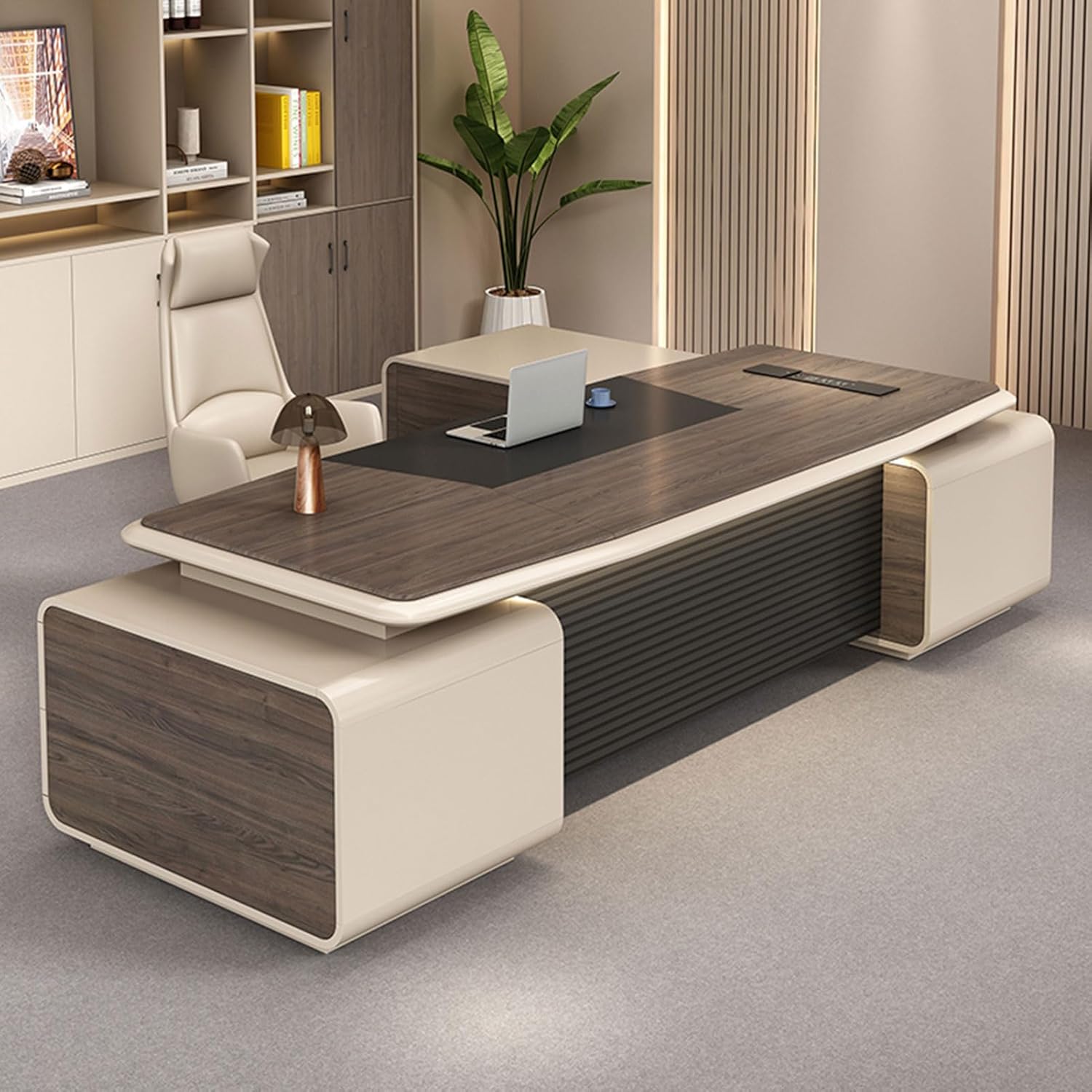 Brown L Shaped Computer Desk Home Office Desk with File Drawers Writing Study Table Business Furniture Set for CEO Boss