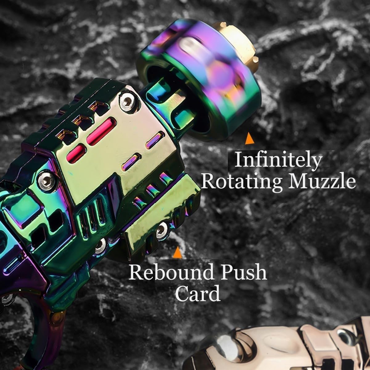 Metal Fidget Gun for Adults, Chameleon Titanium Steel, Adult Stress Relief Toy with 3 Shells and 20 Bullets, Age 14+，Best Mini Toy Gift (Tungsten Steel)