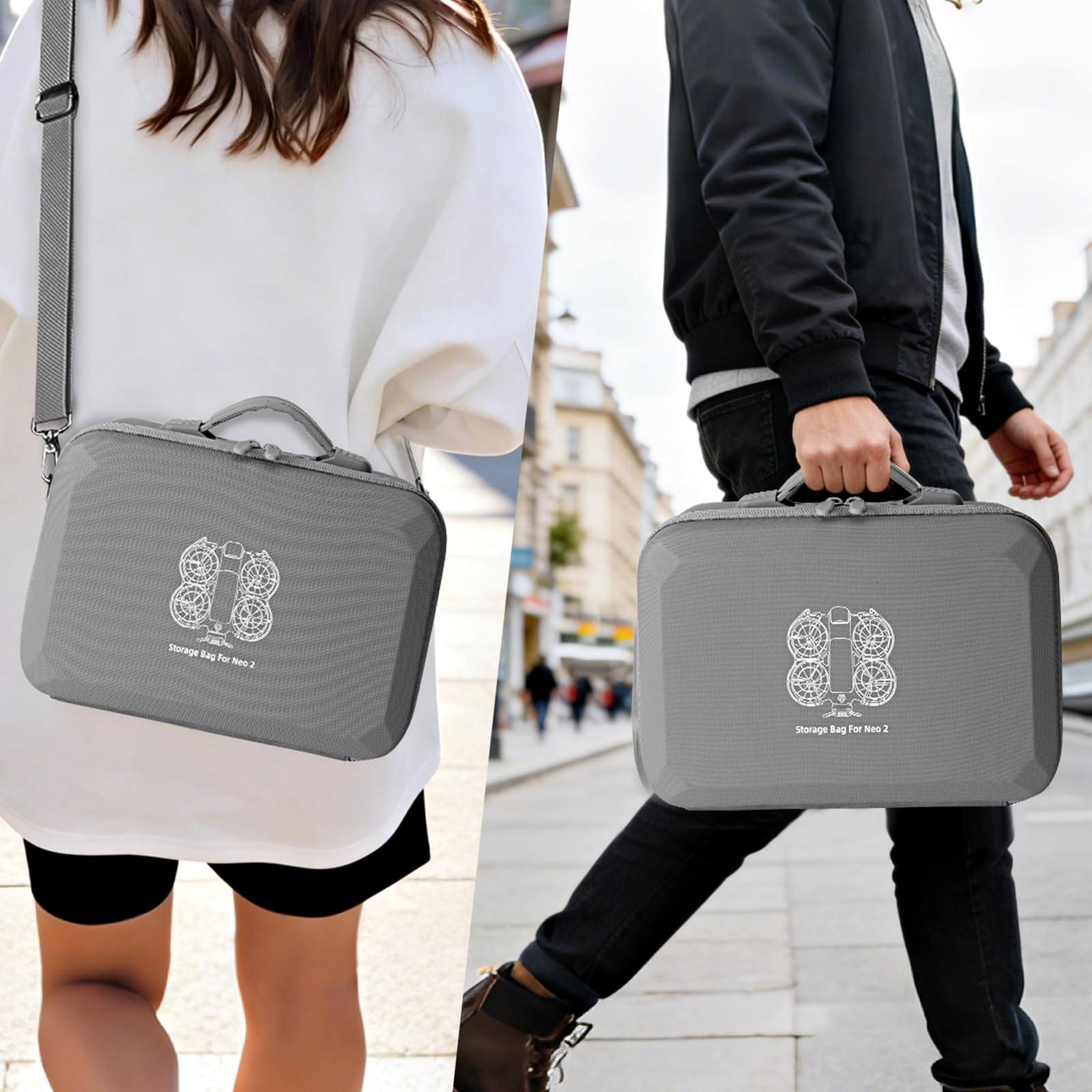 Sac pour DJI NEO 2, Housse de Transport Portable en Cuir PU pour DJI NEO 2 Fly More Combo Accessoires, Compatible avec la Télécommande RC-N3/N, Batterie, Station de Charge Bidirectionnelle (Gris)