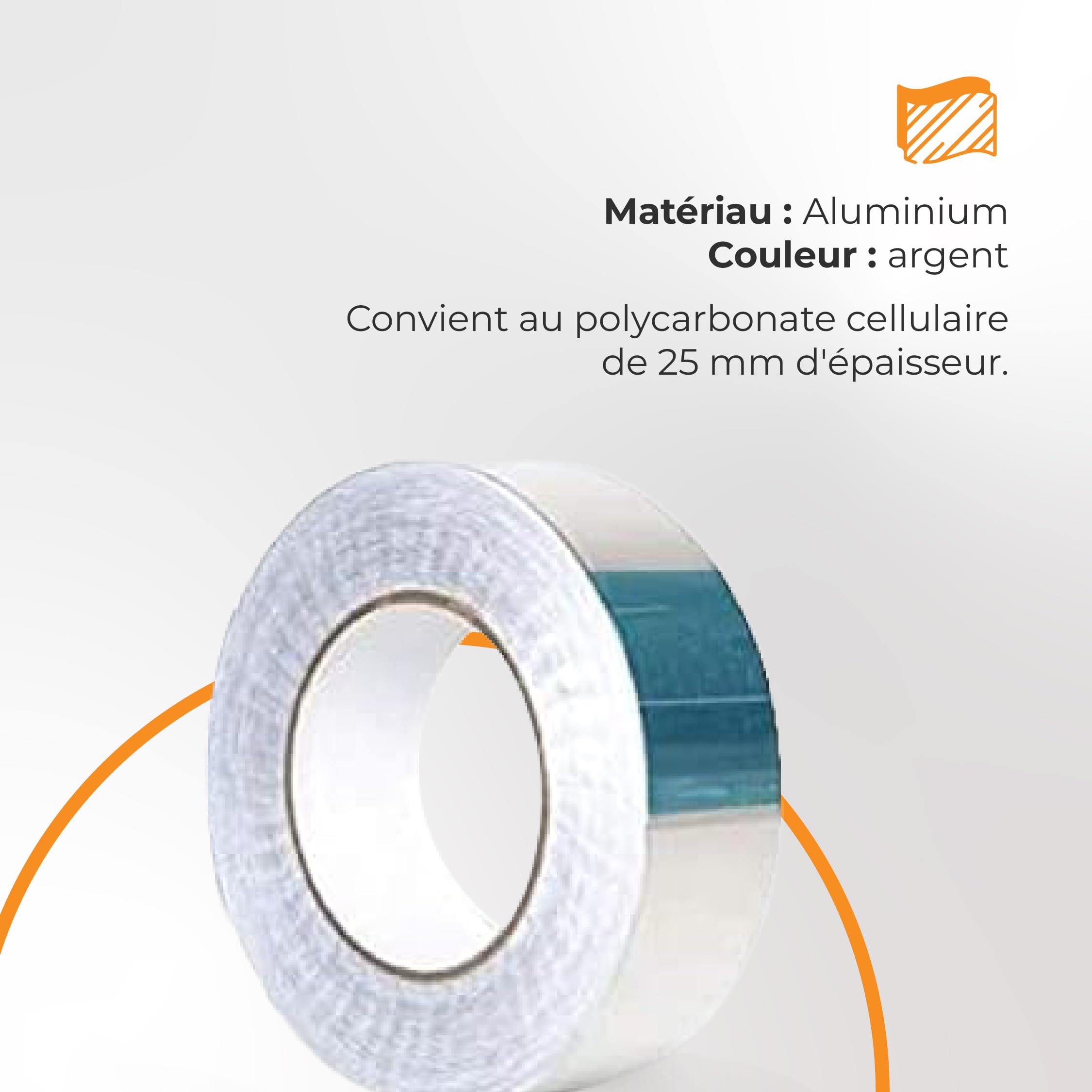 Ruban Adhésif en Aluminium perforé - Pour Sceller les Plaques en Polycarbonate - Empêche la poussière et l'humidité de pénétrer - 62 mm x 50 ml
