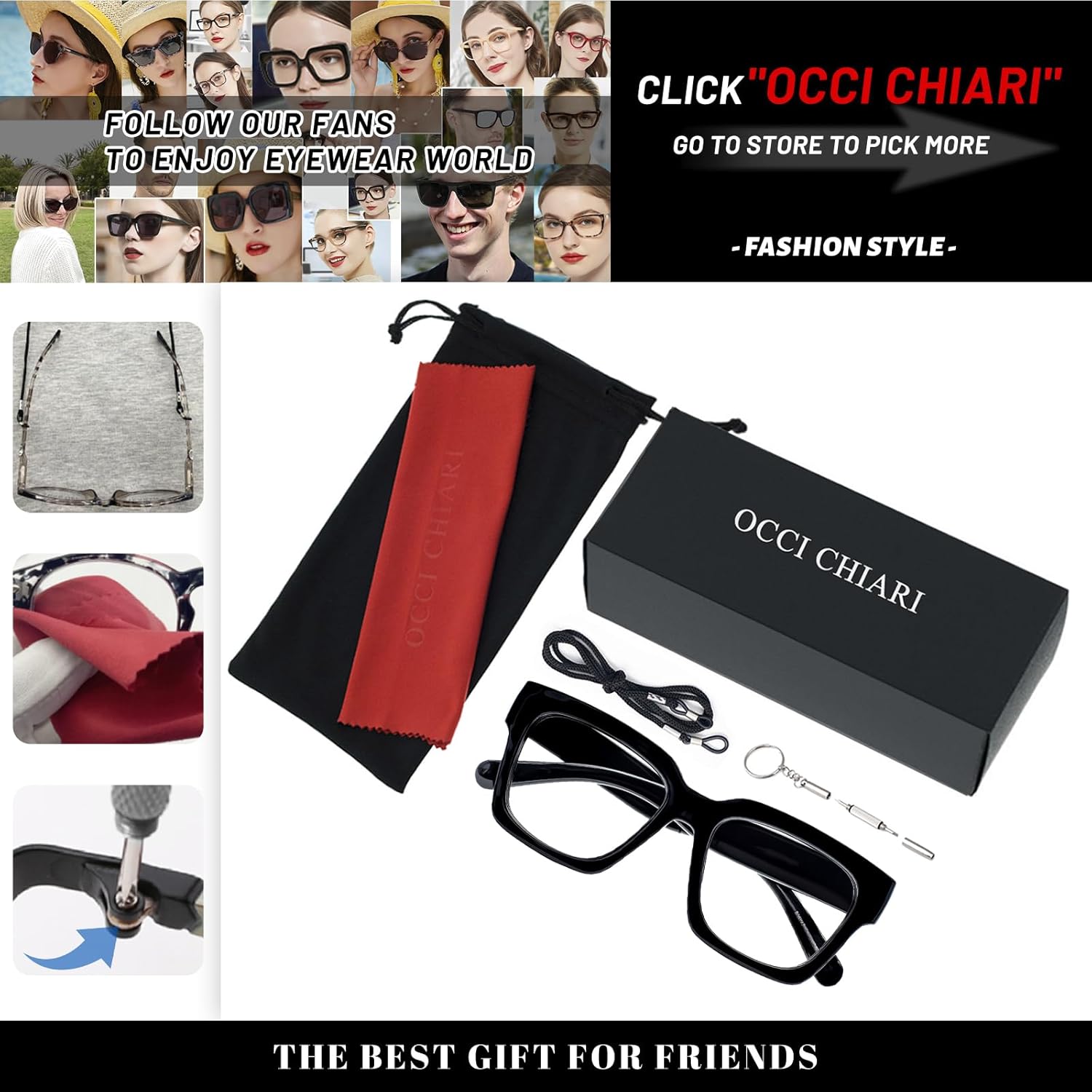 OCCI CHIARI Large Frame Reading Glasses for Women Retro Square Readers - Image 7