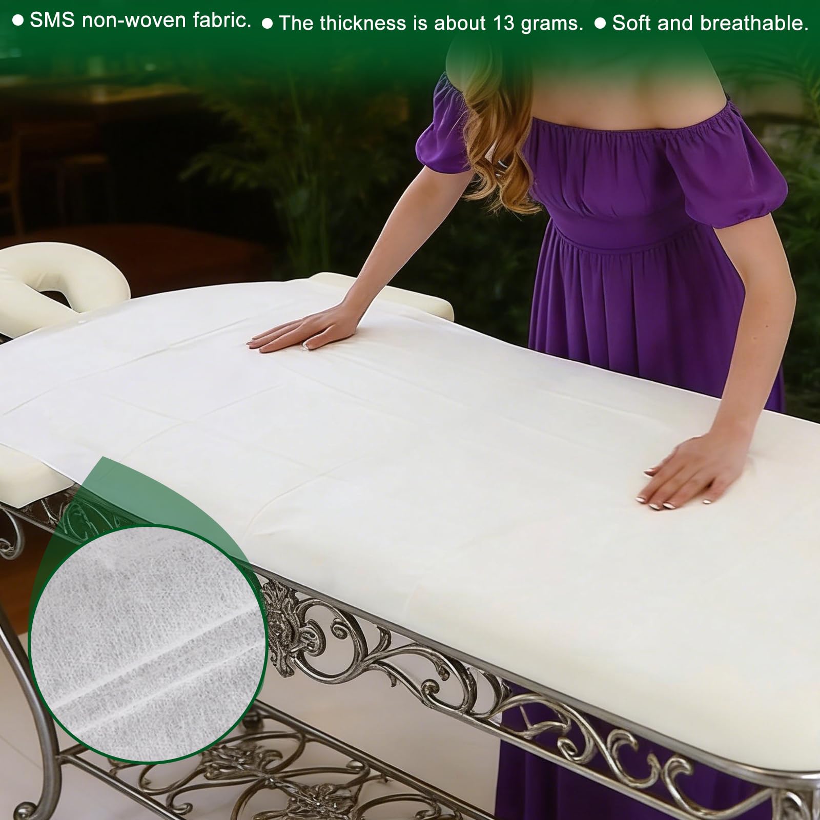 Einweg Bettlaken, 100 Stück Einweg Massagetisch Bettlaken 80 x 180cm, Massageliegen Auflage, Abdeckung für Massagebetten, Vliesstoff-Schutzbettdecken für Schönheitssalon, Spa, Hotels, Massage