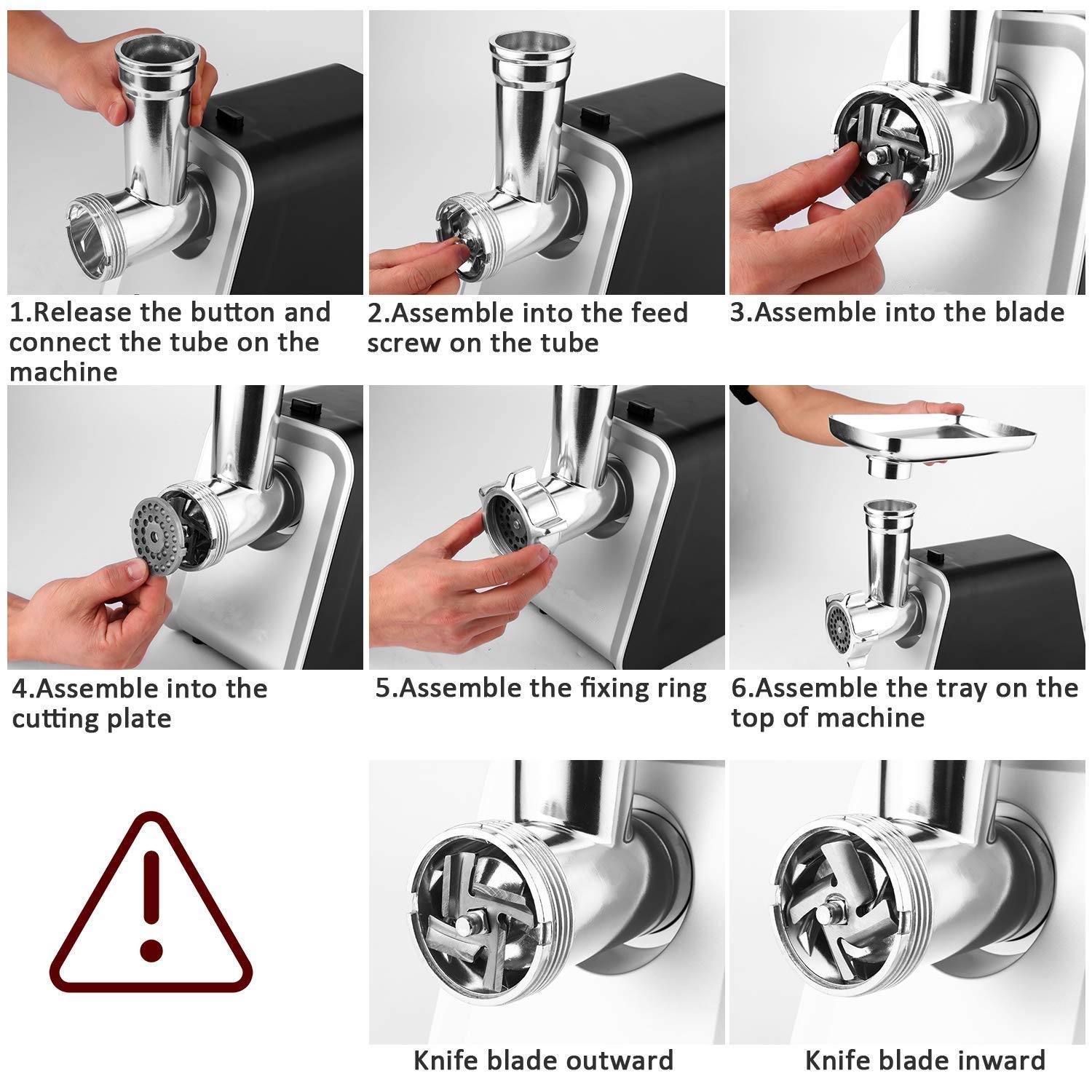 Tritacarne Elettrico Multifunzione Tritacarne con 3 piastre di macinazione in acciaio inossidabile,Accessori per Kubbe, Acciaio Inox
