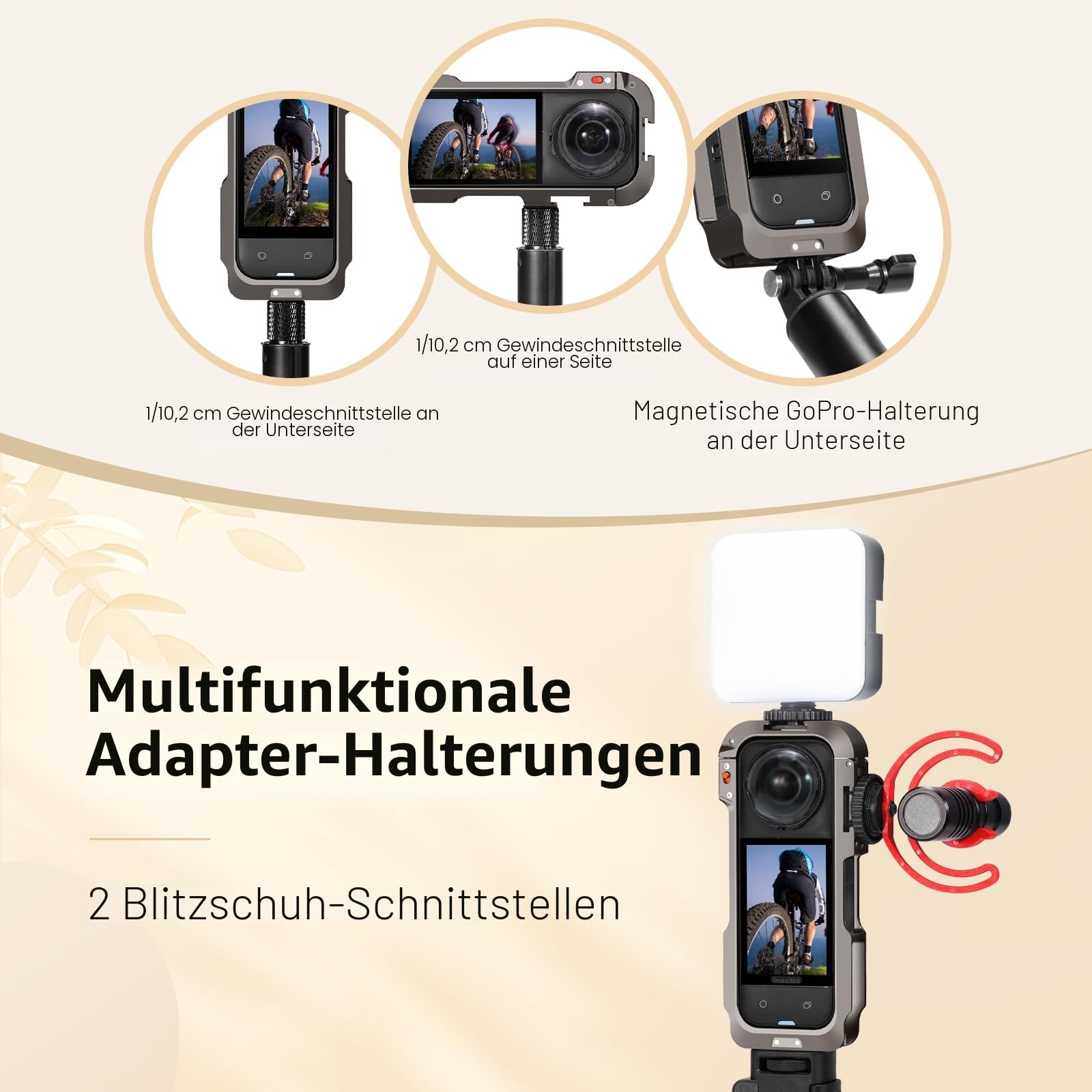 Amazear Metall-Schutzgehäuse für Insta360 X5 Zubehör, Insta360 X5 Multifunktions-Gestell, robuster Aluminiumrahmen mit Schnellverschluss, Verschiedene Erweiterungsbefestigungen