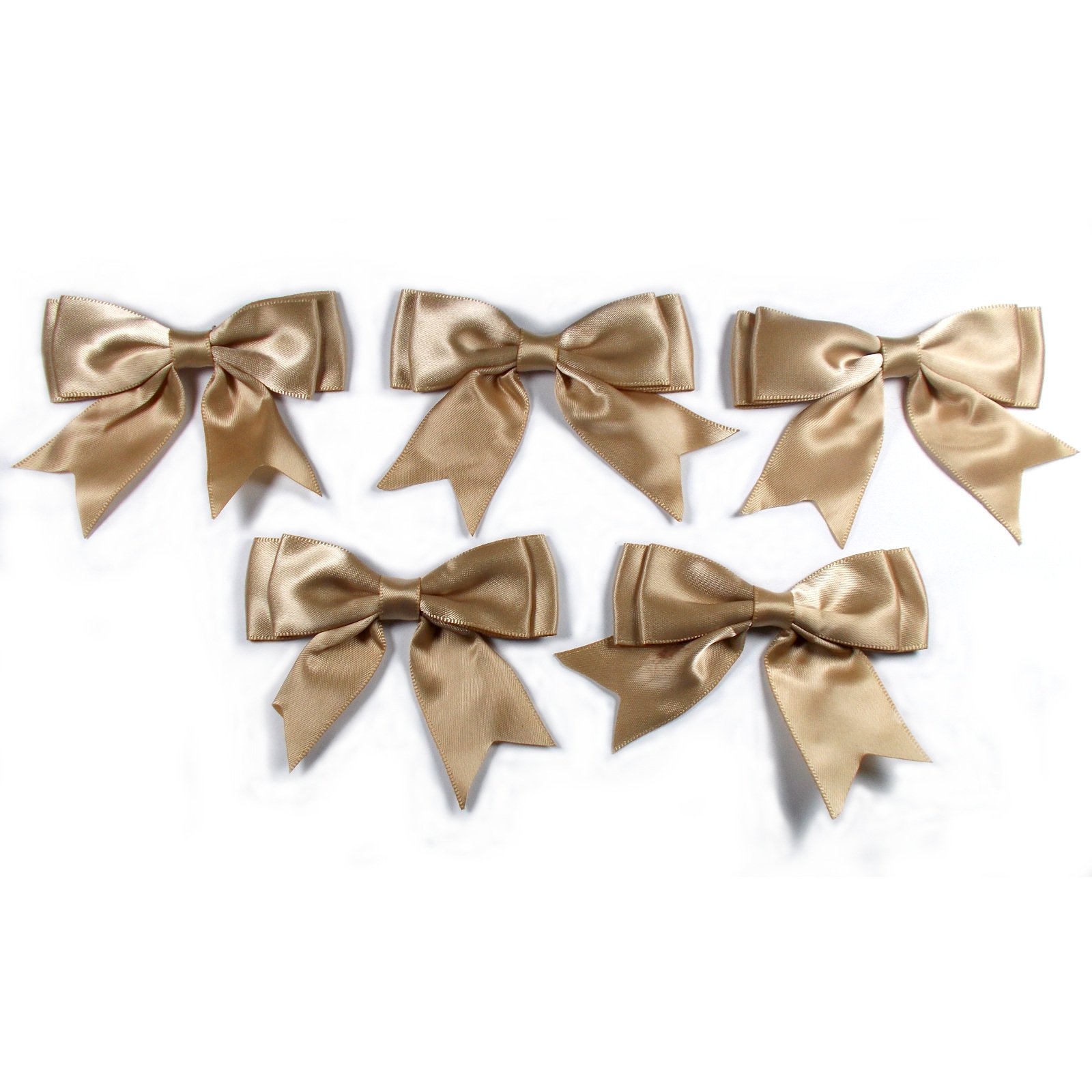 Push The Button Beige Large Satin Ribbon Double Bows 8Cm Wide Pack Of 5 (Beige)