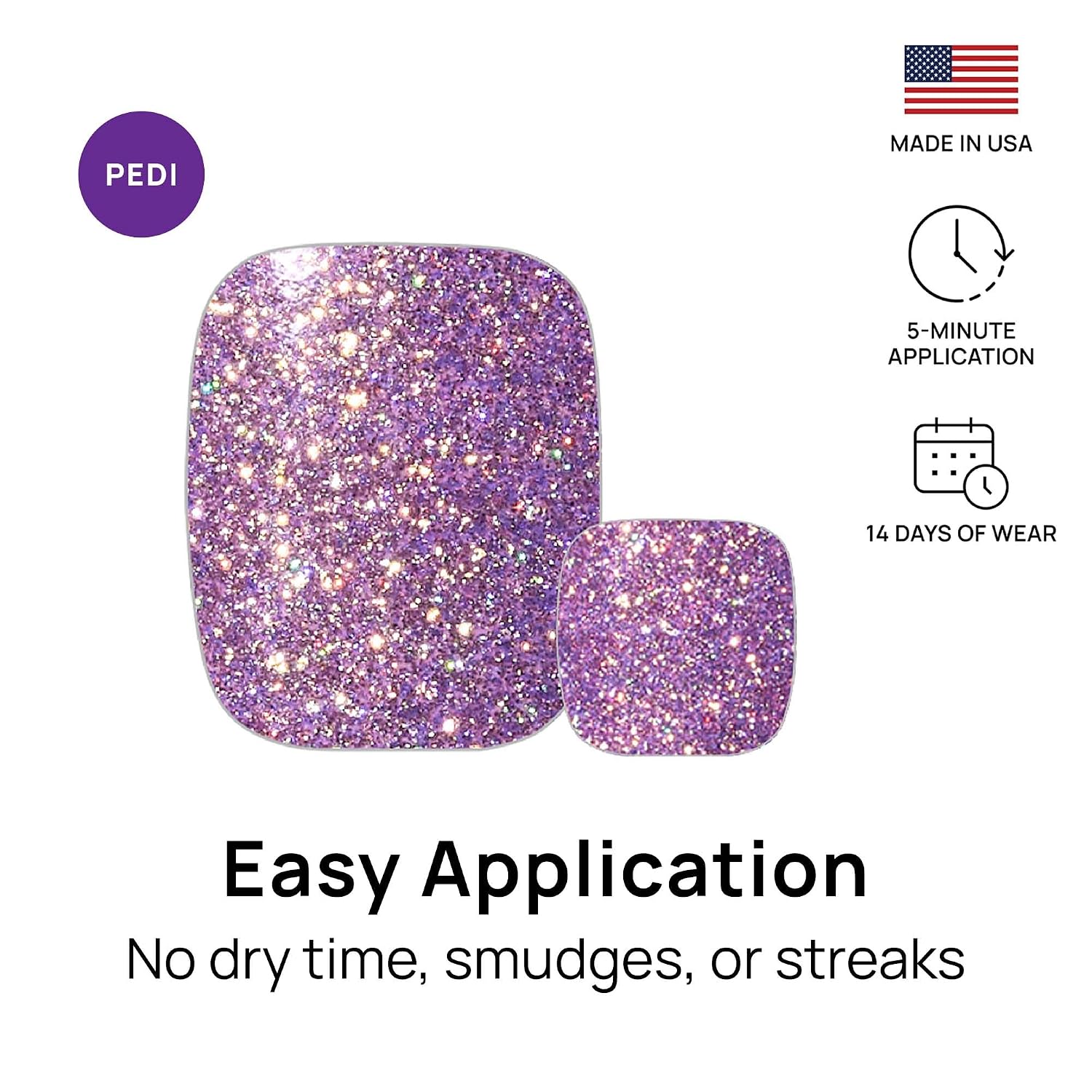 Color Street - Sparkling Grape - Lavender Glitter - 16 Pedi Strips