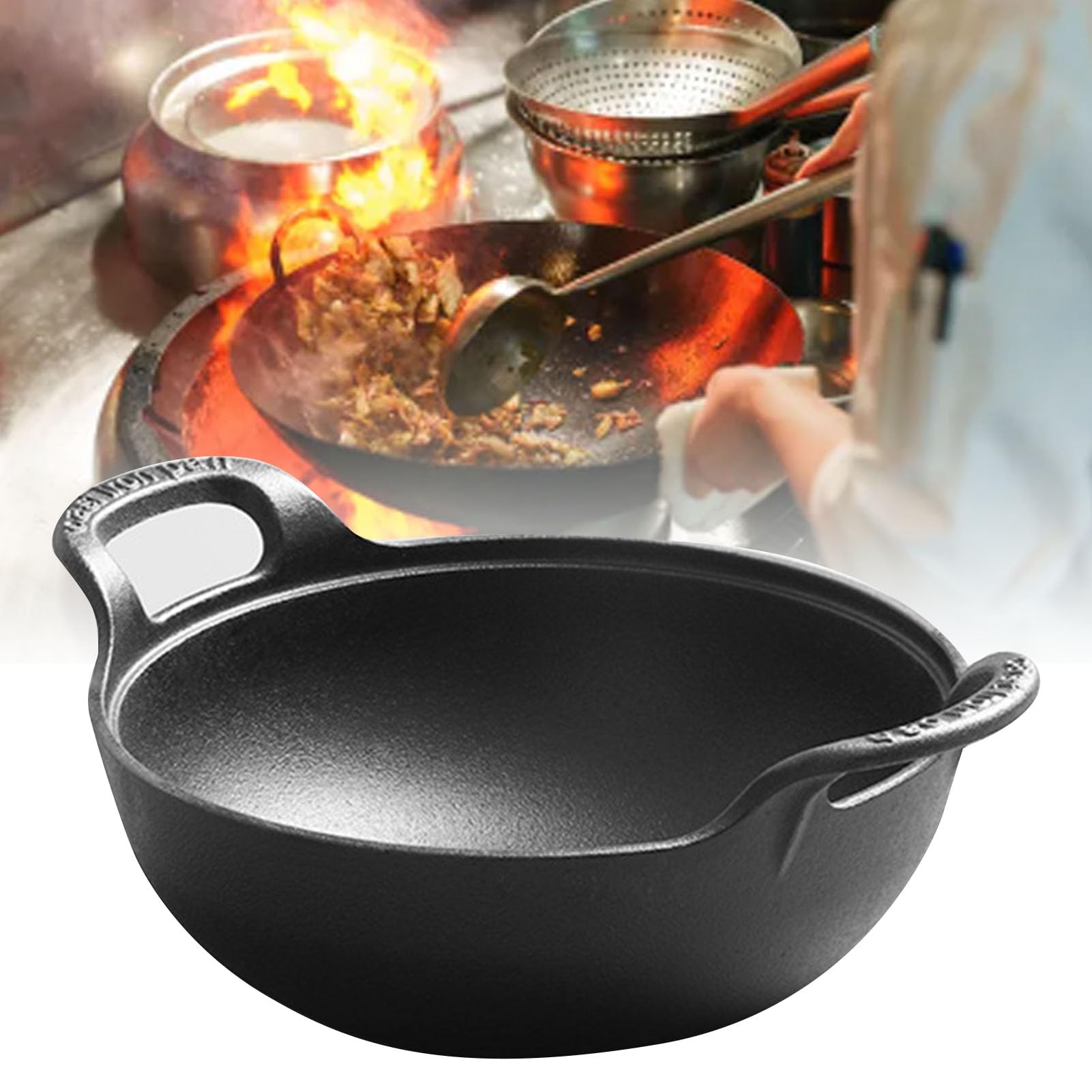 POENVFPO Pentola in Ghisa con Coperchio in Legno, 27 Cm (BLACK)