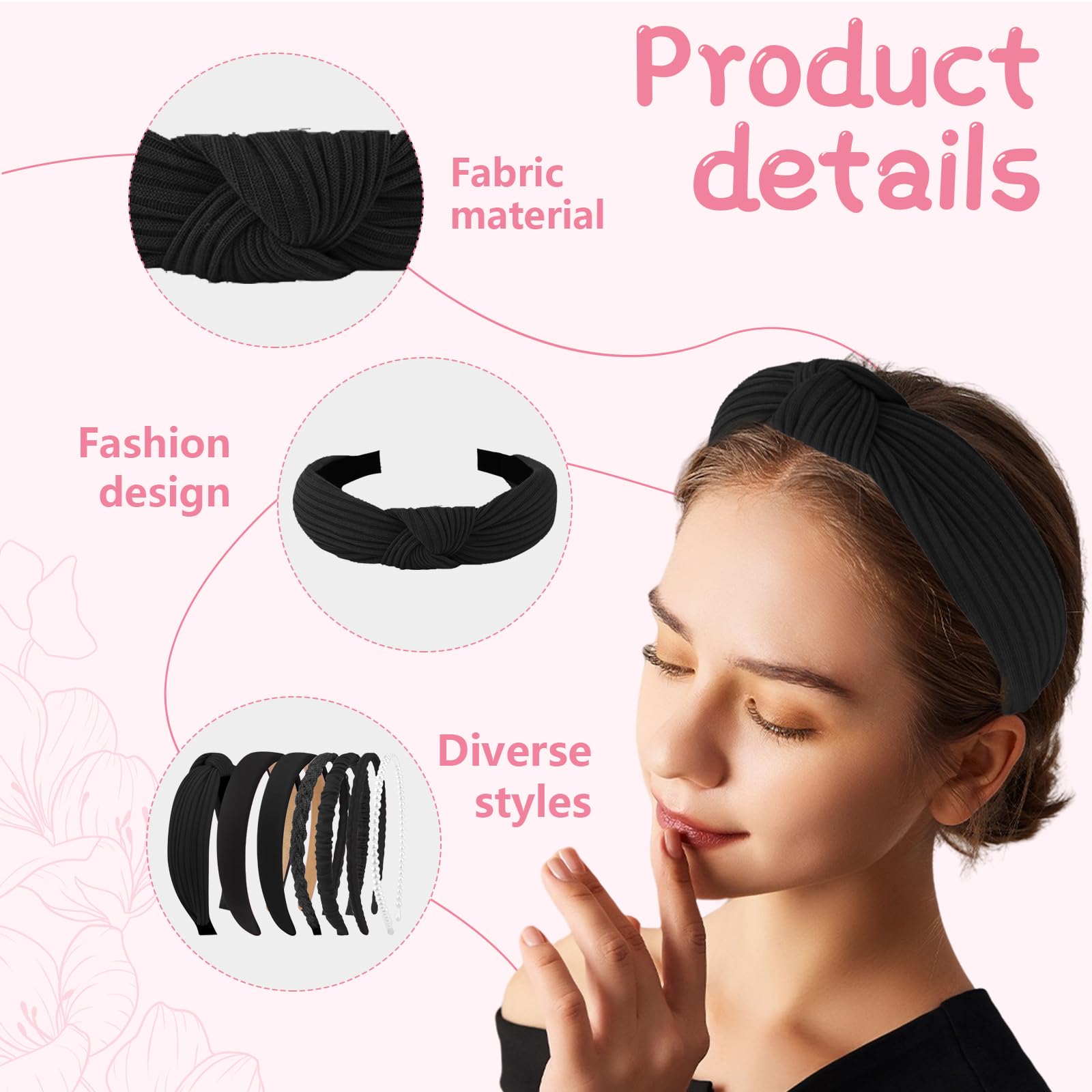 Cerchietti per capelli da donna alla moda con perle finte, tinta