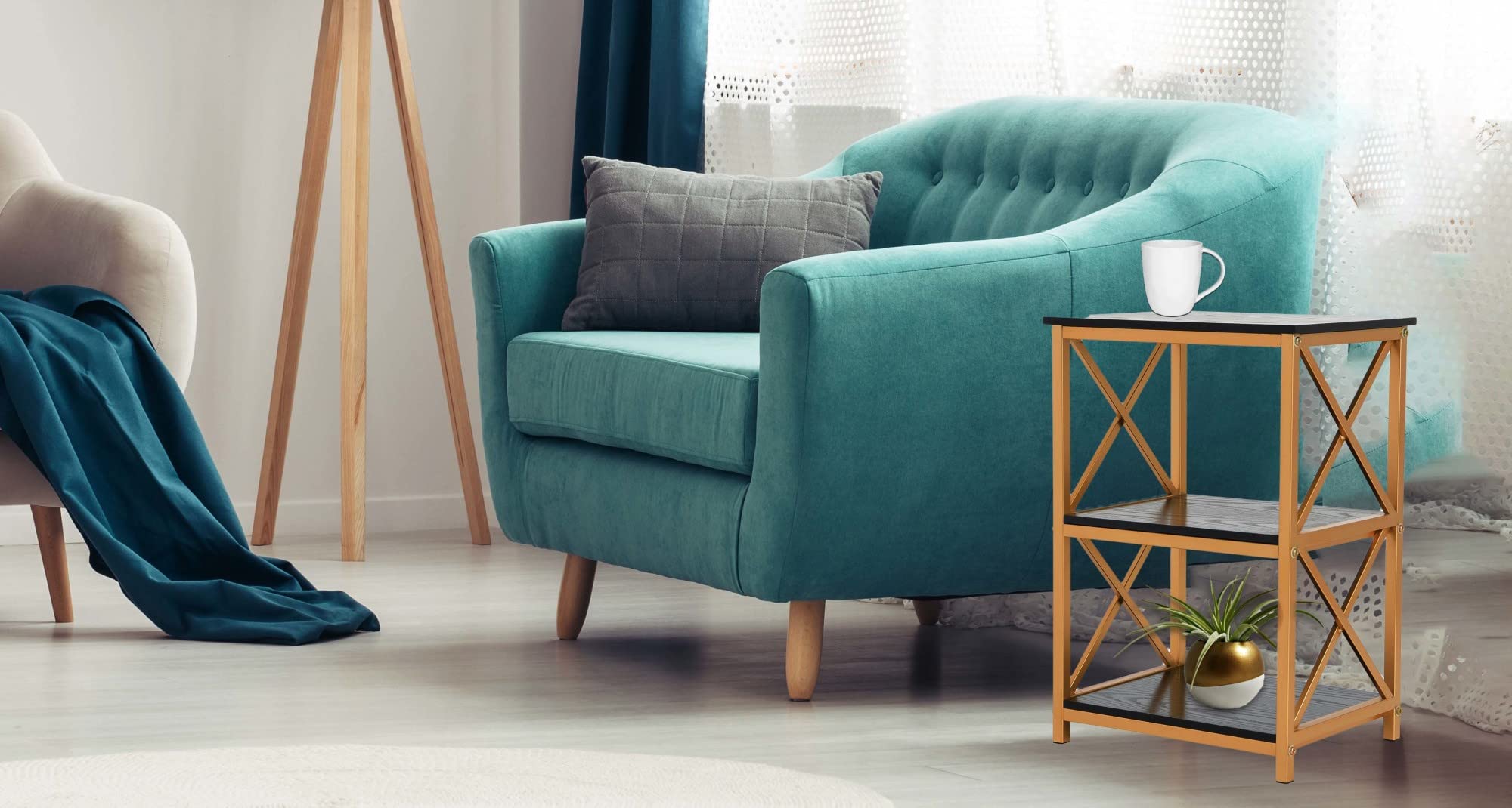 Amazon.co.jp: Creative Co-op サイドテーブル 木製 ブラック&ゴールド