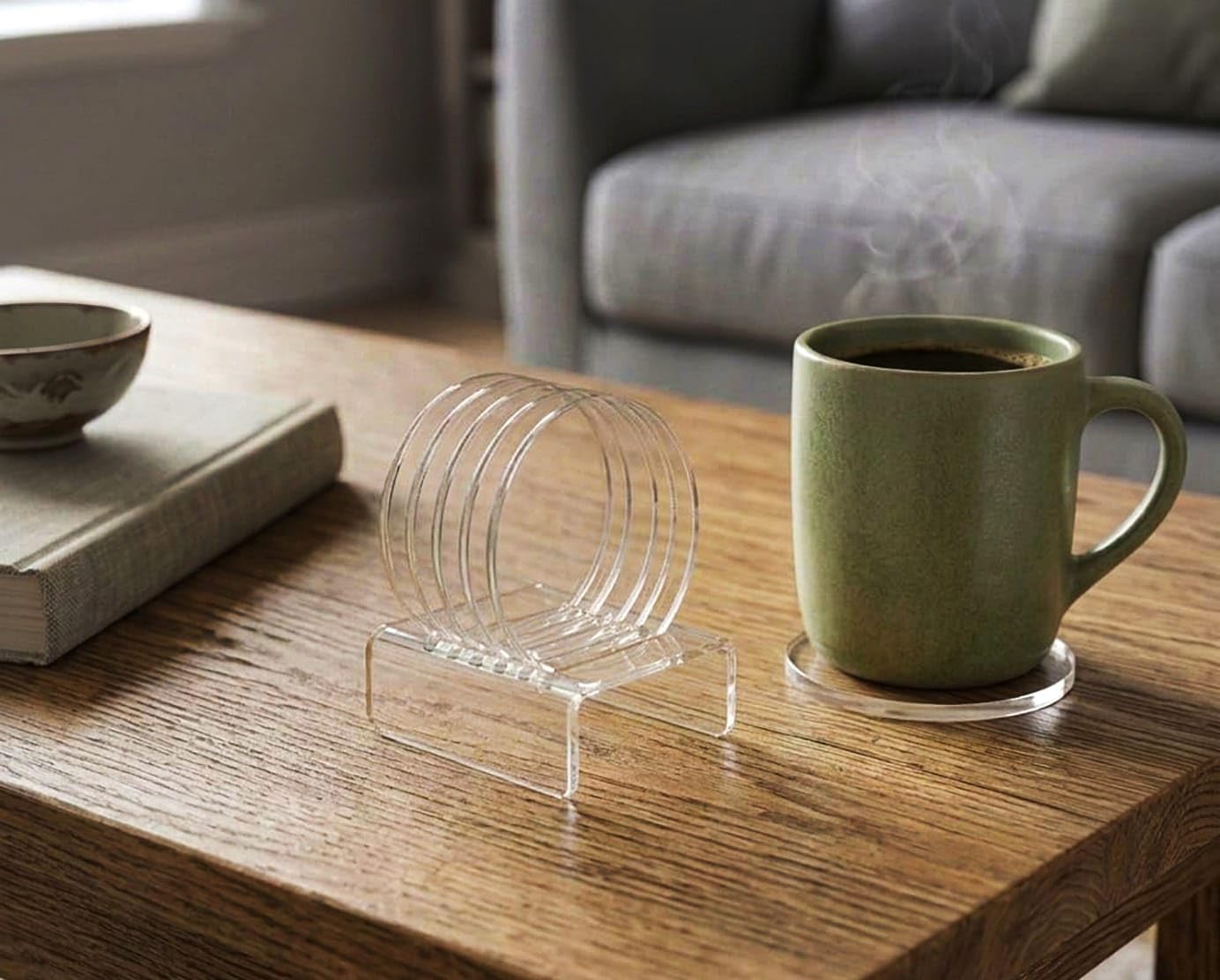 Saphhire Creation's - Imported Acrylic Coaster Set of 6 for Gaming Tables, Office Use, and Study Table Decor - Stylish and Durable Drink Coasters to Protect Surfaces (Round (Transparent))-image-8
