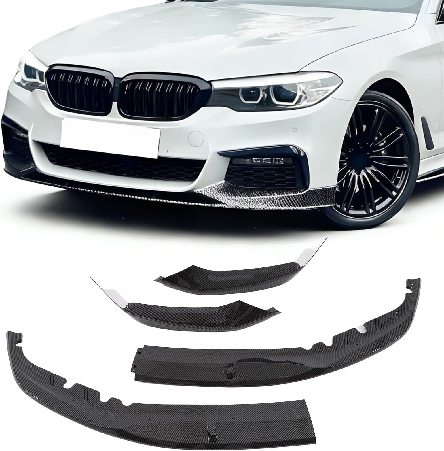 Front Bumper Lip Splitter Spoiler for BMW 5 Series G30 M Sport M550i 530e 530i 540i 2017-2020, Carbon Fiber Painted