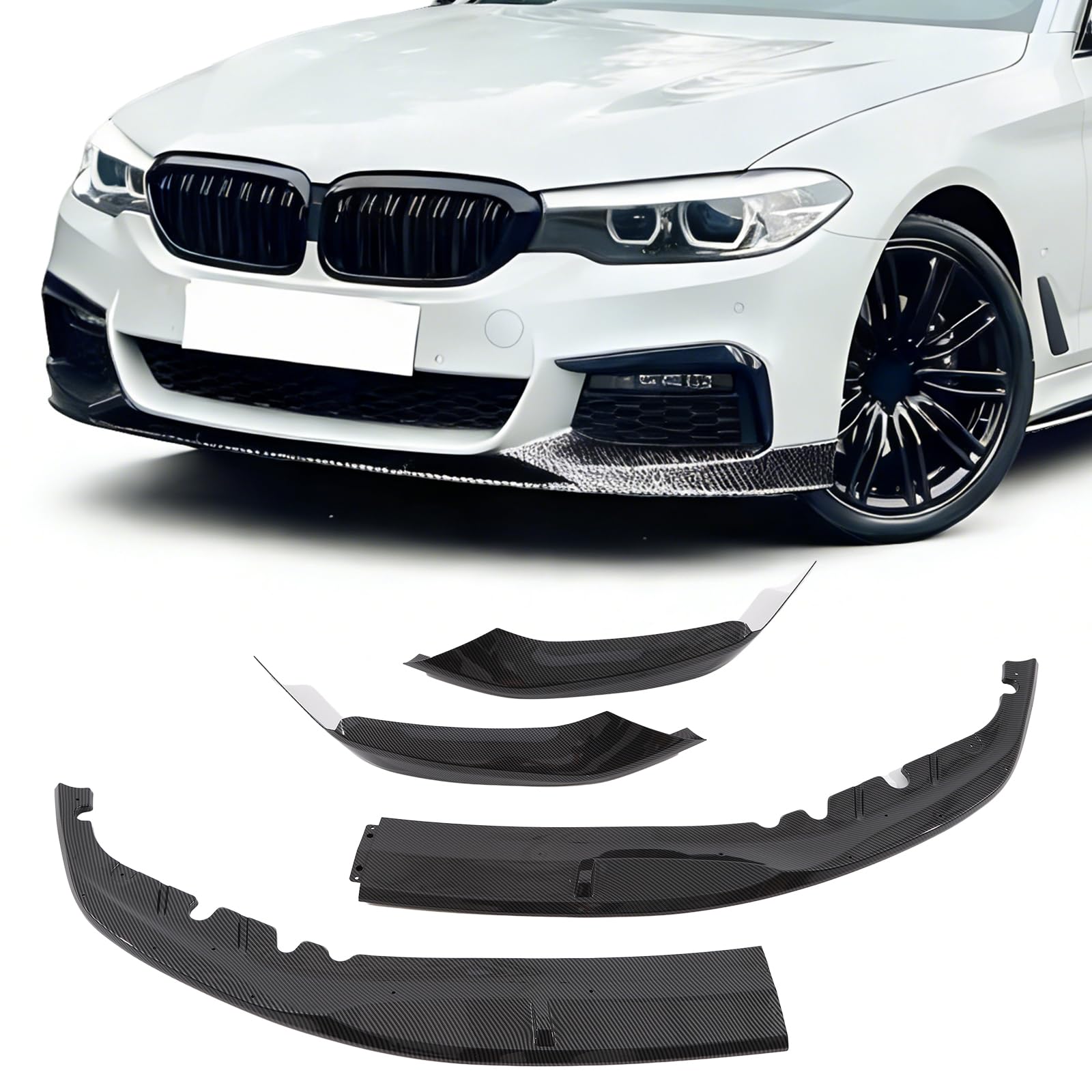 Front Bumper Lip Splitter Spoiler for BMW 5 Series G30 M Sport M550i 530e 530i 540i 2017-2020, Carbon Fiber Painted