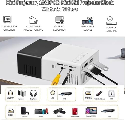 Miniatura 2 de Mini proyector proyector 1080 p HD mini proyector de niño negro blanco proyector para videos proyectores