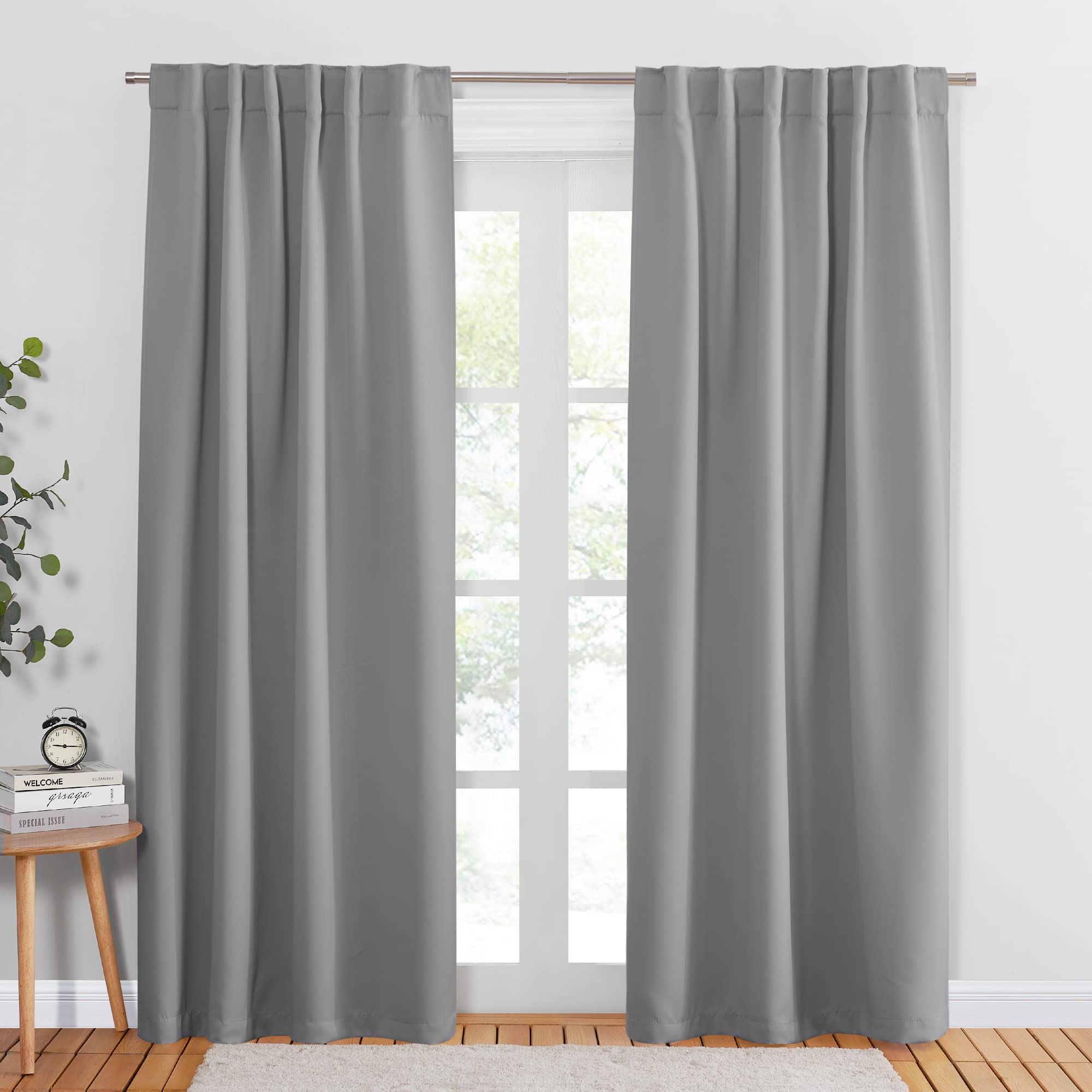 PONY DANCE Blackout Curtains Thermal Insulated Window Treatment Panels Room Darkening Blackout Drapes for Living Room Back Tab/Rod Pocket Bedroom Draperies, 52 x 95 Inch, Silver Grey, 2 Panels