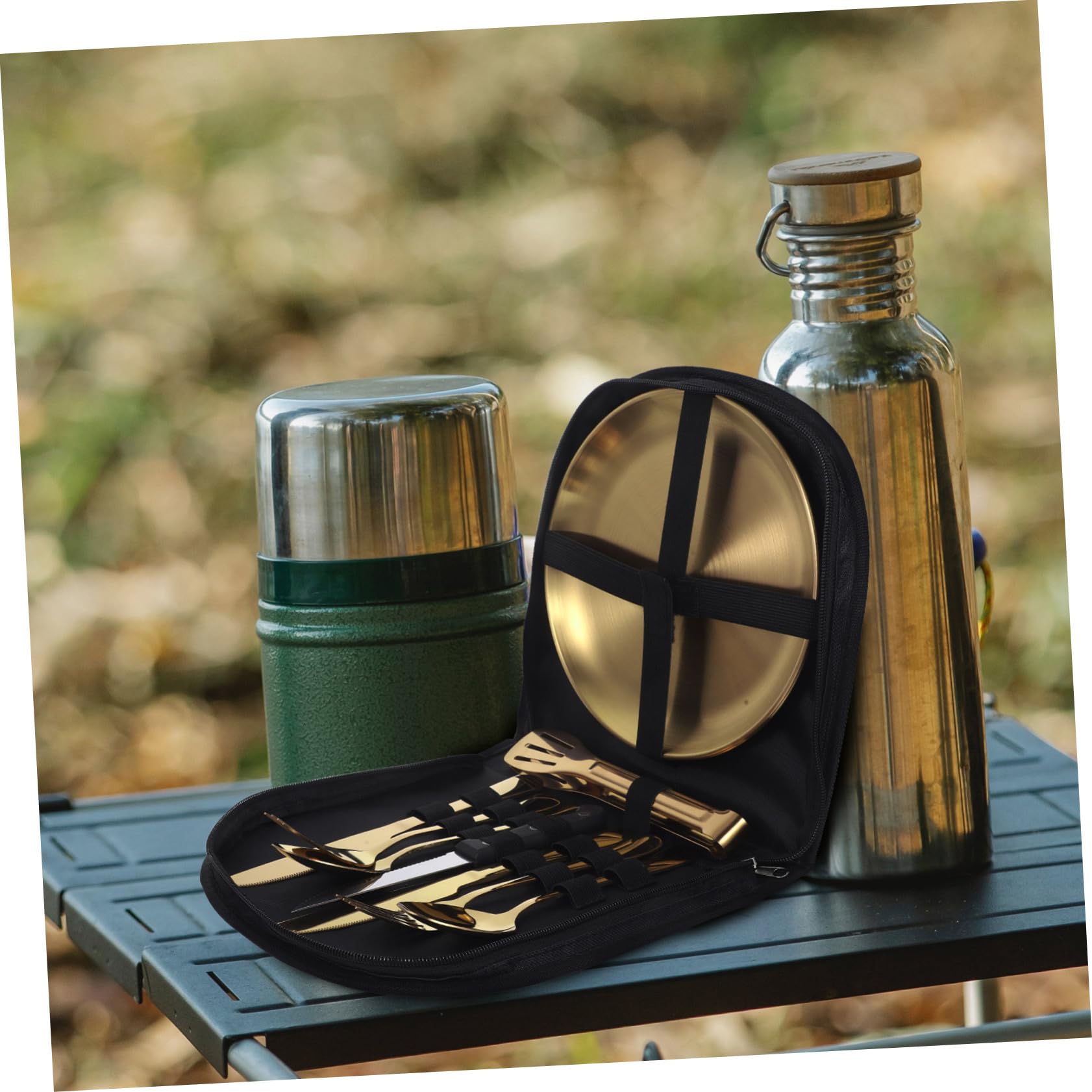 Campingbesteckset aus Edelstahl mit Tragetasche Leicht zu Reinigen und Tragbar für Outdoor Camping und Picknick