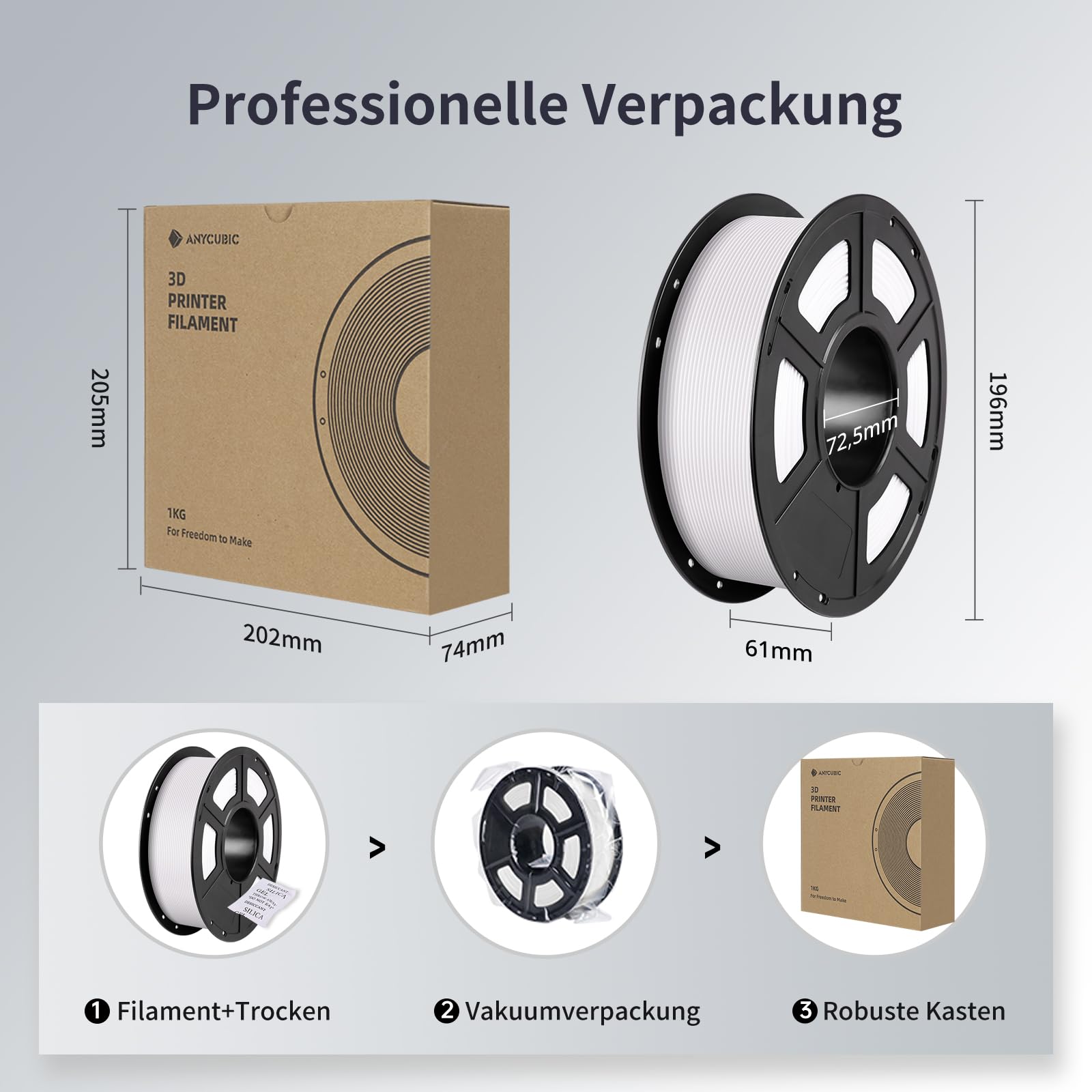 ANYCUBIC PLA Filament 1.75mm Weiß 2KG, 3D Drucker Filament, Filament-3D-Druckmaterialien, Intelligente Identifikation