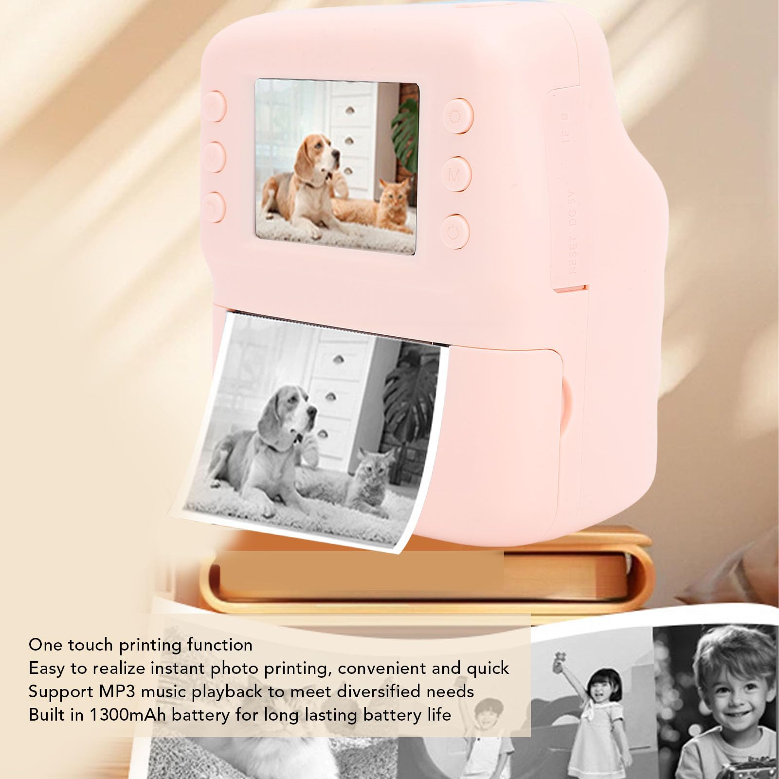 Appareil Photo à Instantanée, écran HD 2,4 Pouces, 48 ​​MP 1080P, Mise au Point Automatique, Lecture MP3, Appareil Photo Numérique Portable avec Batterie (Pink)