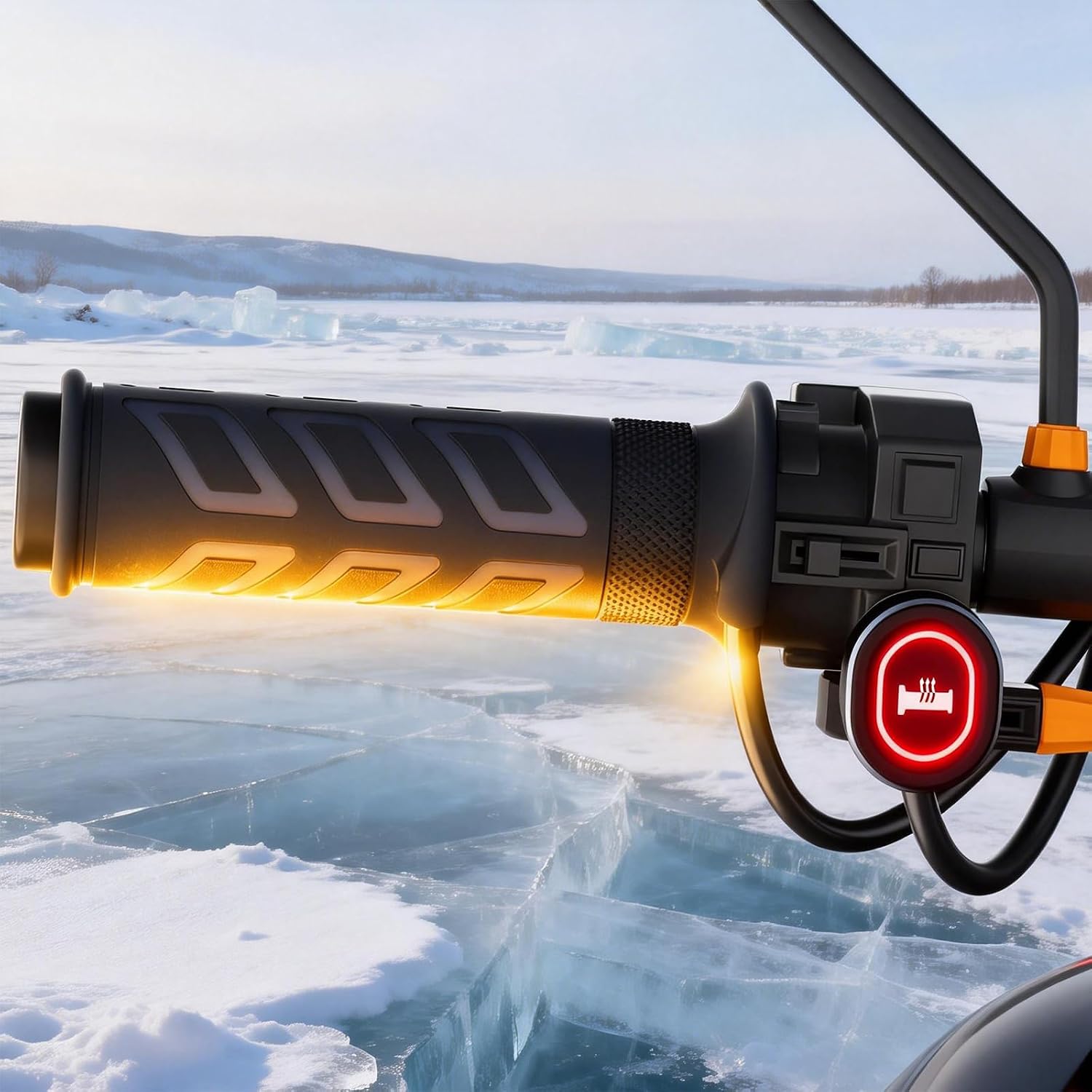 7/8'' ATV Heated Handlebar Grip, 12V 5+1 Gears Adjustable Temperature Heating Handle Heater, Waterproof Anti-Slip Hand Warmer Grips for 22mm UTV 4 Wheeler Handlebars Powersports Parts Acessories