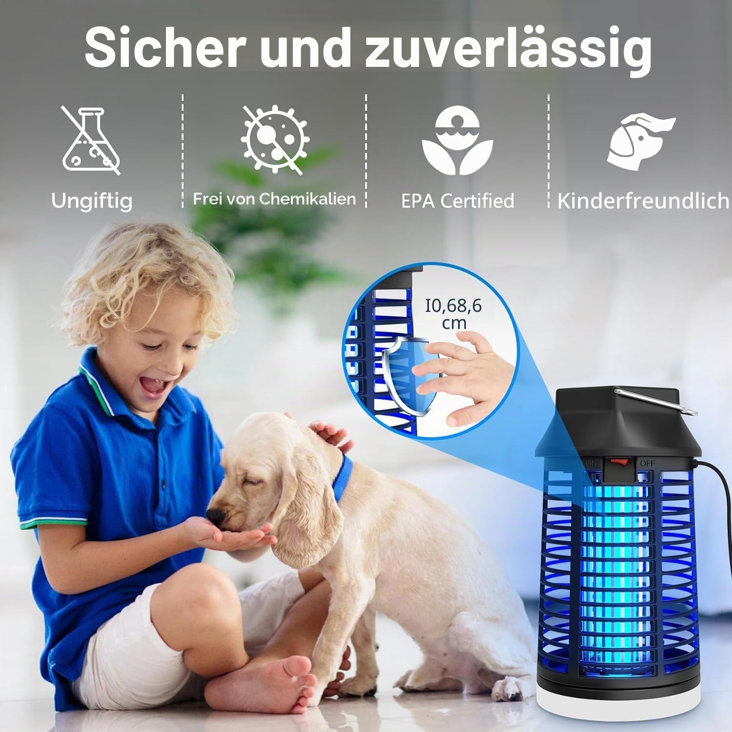seenlast Insektenvernichter Elektrisch Mit Fernbedienung, Mückenlampe 15W 4200V Mückenfalle Mückenschutz Mit LED-Licht, Fliegenfalle Elektrisch Mückenabwehr, für Mücken,Motten,Fliege,Spinnen