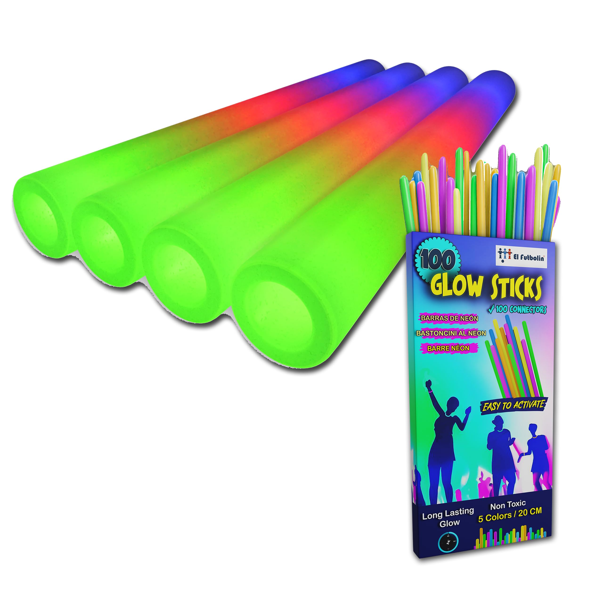 Palos Luminosos para Fiestas | 30 Piezas | 48cm | Palos LED Multicolor | Palos Luminosos LED | Palos de Luz para Boda | Barras Luminosas para Fiestas y Eventos (30 UDS + 100 NEONES)