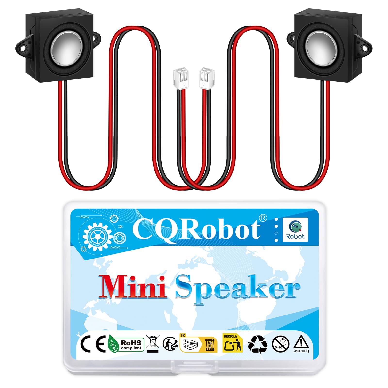 CQRobot 2 Pièces Haut-parleurs Miniatures de 8 Ohms et 3 Watts 28 * 31 mm avec Câble de Connecteur JST-PH 2,0 mm de 15 cm, Compatibles avec Arduino, Adaptés aux Petits Projets Electroniques.