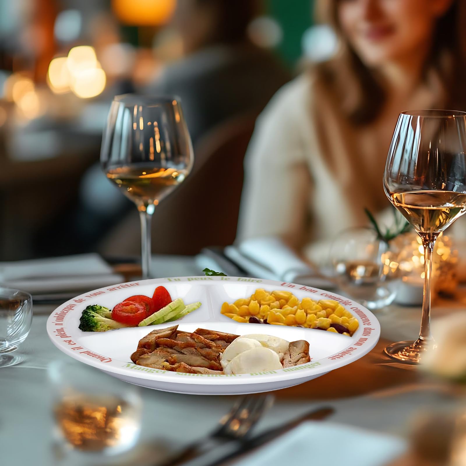 Plato de control de porciones para una dieta equilibrada, plato de alimentación saludable para adultos y adolescentes, divisiones de melamina, pérdida de peso, diabetes (texto en francés) (4)