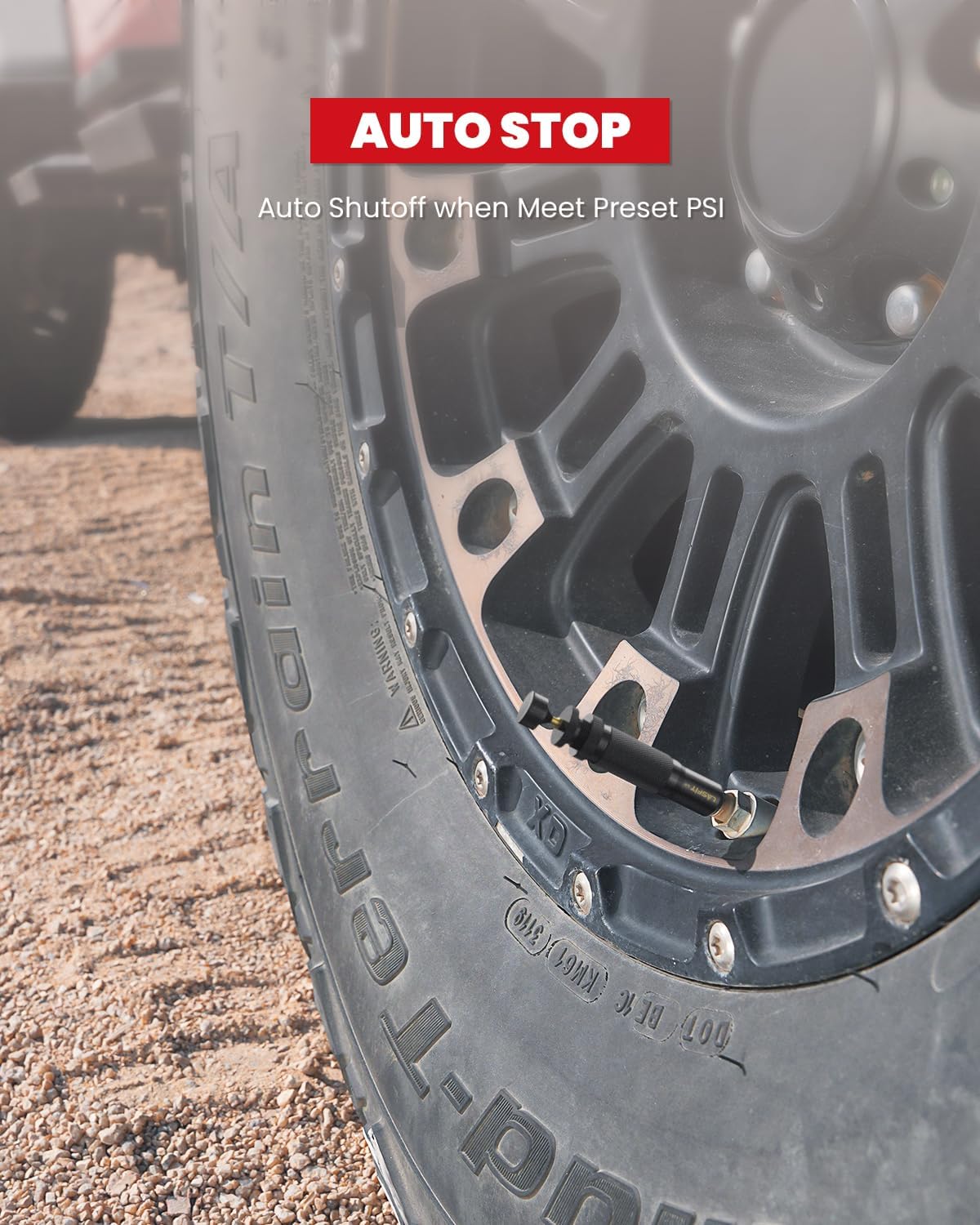 LASFIT AIR D4 Adjustable Auto Stop Tire Deflator Kit (10-30PSI) 4pcs Screw on Tyre Air Down Tool for Offroad 4X4 Overlanding (with 4 Valve Caps)