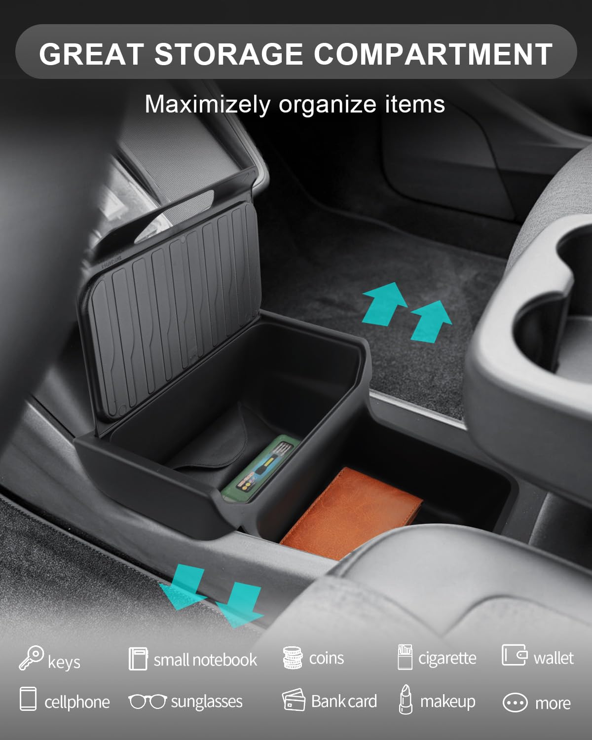 CDEFG Kompatibel mit Tesla Model Y Juniper Standard 2026 2025 Mittelkonsole Organizer Aufbewahrungsbox Handschuhfach Unten die Mittelkonsole Model Y Zubehör