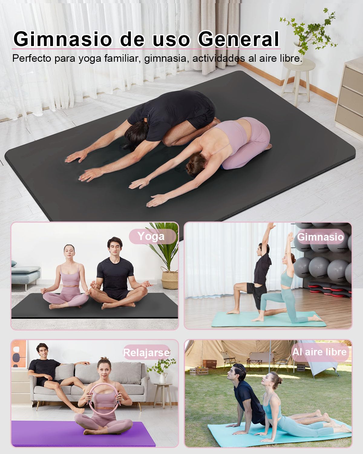 Esterilla Fitness Grande 200×130cm Gruesa 15mm/10mm Esterilla Yoga Antideslizante NBR Colchoneta Gimnasia XXL para Deporte Familiar | NBR Material extra grueso ancho antideslizante amortiguador para dos personas Home Gym Pilates Yoga Fitness