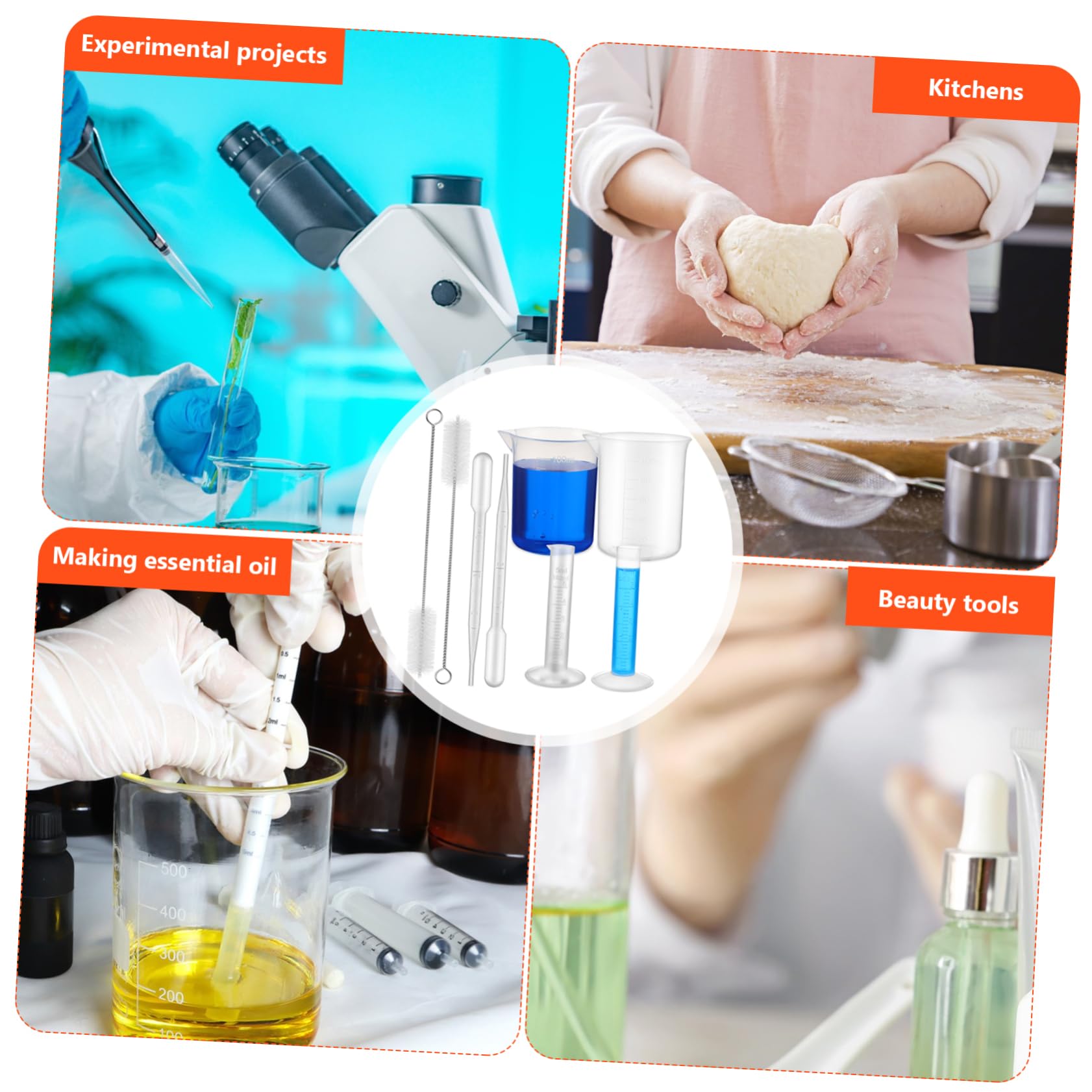 MAGICLULU 3 Set Becher e Cilindri Graduati con Pipette per Tubetti per Laboratori e Cucine Resistente Ad Acidi e Capacità e Facile Controllo delle Quantità