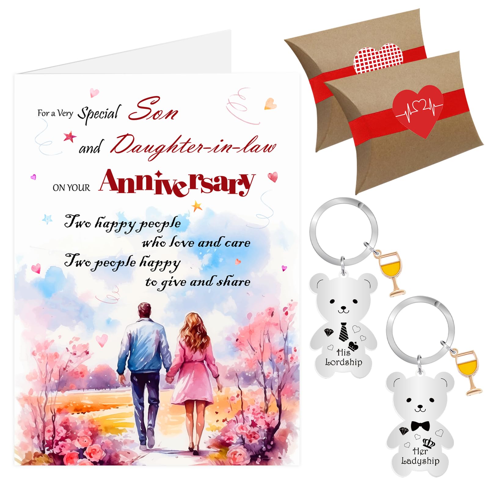 Son and Daughter in Law Anniversary Card, Wedding Anniversary Card from Dad Mum, Happy Anniversary Cards Keyring Gifts for Couple with Envelope Gift Box (Son & Daughter in Law)