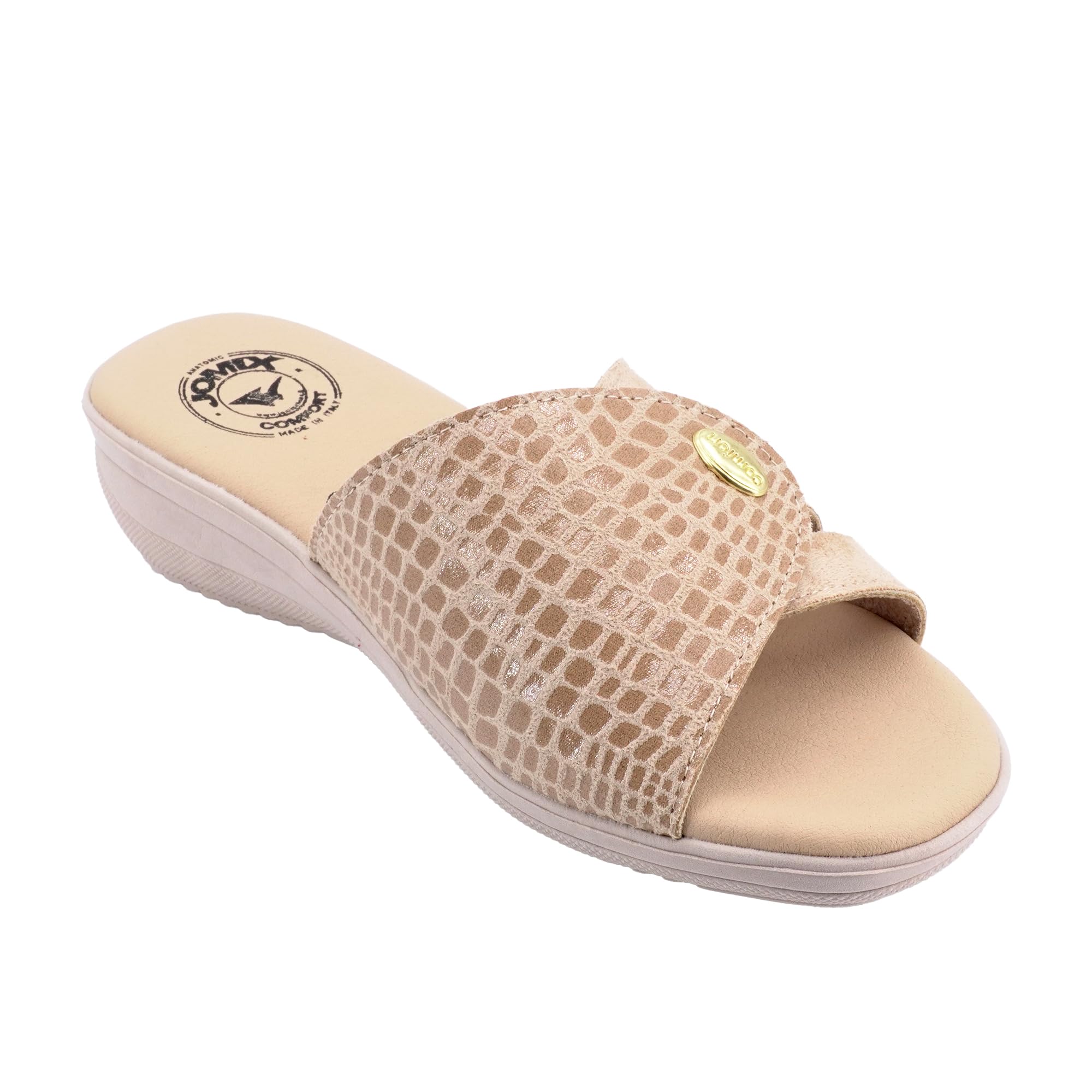 JOMIX Ciabatte da Donna con Zeppa e Strappo Regolabile Sandali Slides in Pelle Sintetica Scarpe Casuali Antiscivolo per Primavera Estate Prodotte in Italia ITD2602
