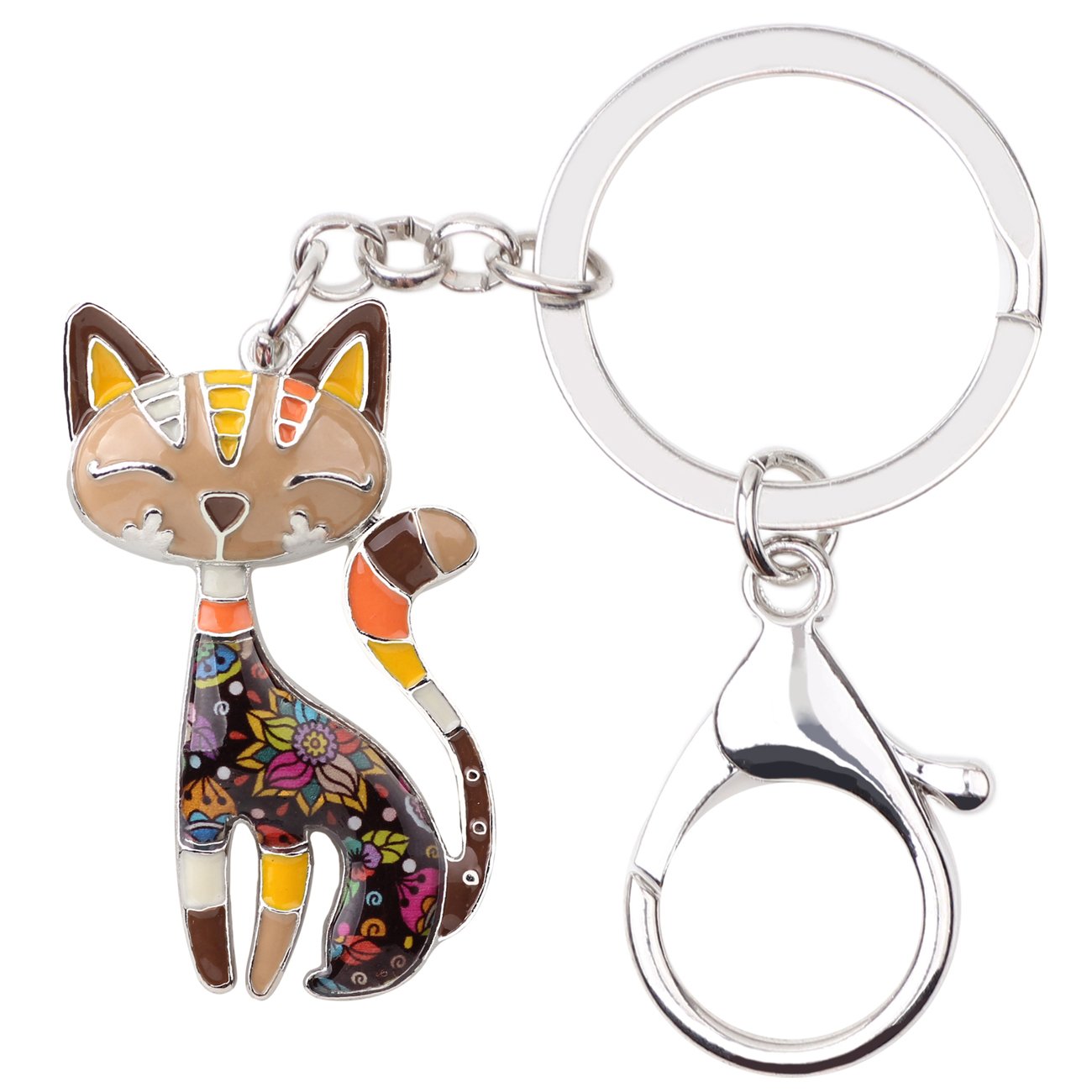 BONSNY Enamel Alloy Chain Cat Key Chains For Women Car Purse Handbag Charms (Brown)