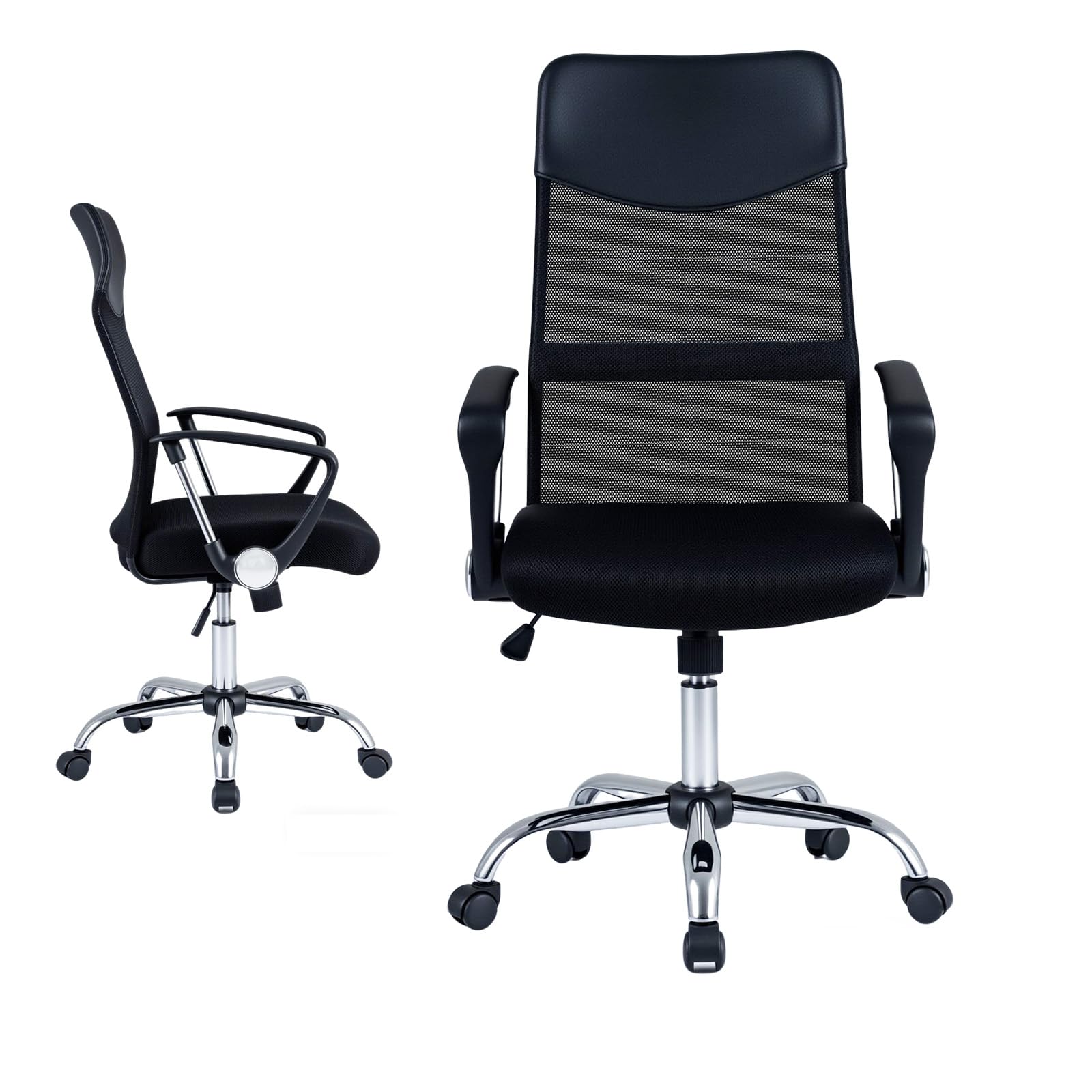 KOMFOTTEU Sedia da Ufficio Ergonomica con Ruote, Altezza Regolabile, 150kg | Poltrona Scrivania Girevole in Rete, Oscillazione, con Cuscino Imbottito, Braccioli e Schienale, per Studio e Lavoro