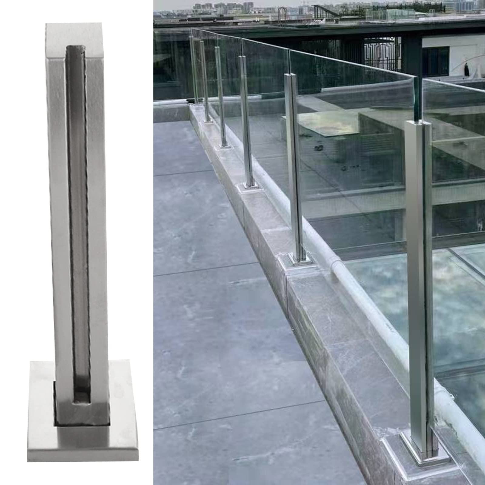 Poteau pinces pour garde-corps verre réglable en hauteur de 24 à 50 pouces