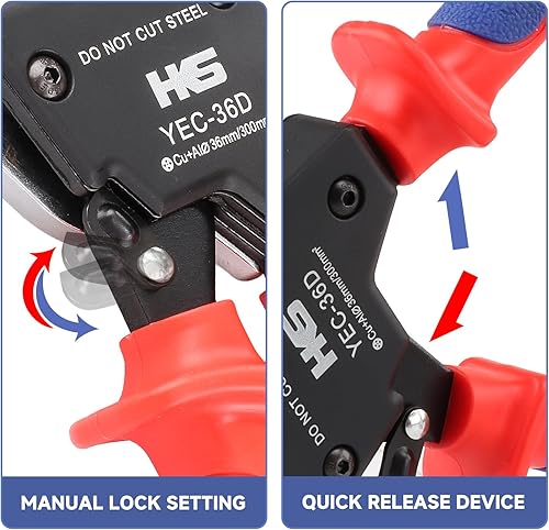 Miniatura 5 de HKS Cortador de Cable de Alambre con Trinquete de Servicio Pesado para Cortar Cables Eléctricos de Aluminio, Cobre y Multinúcleo hasta 300mm (AWG