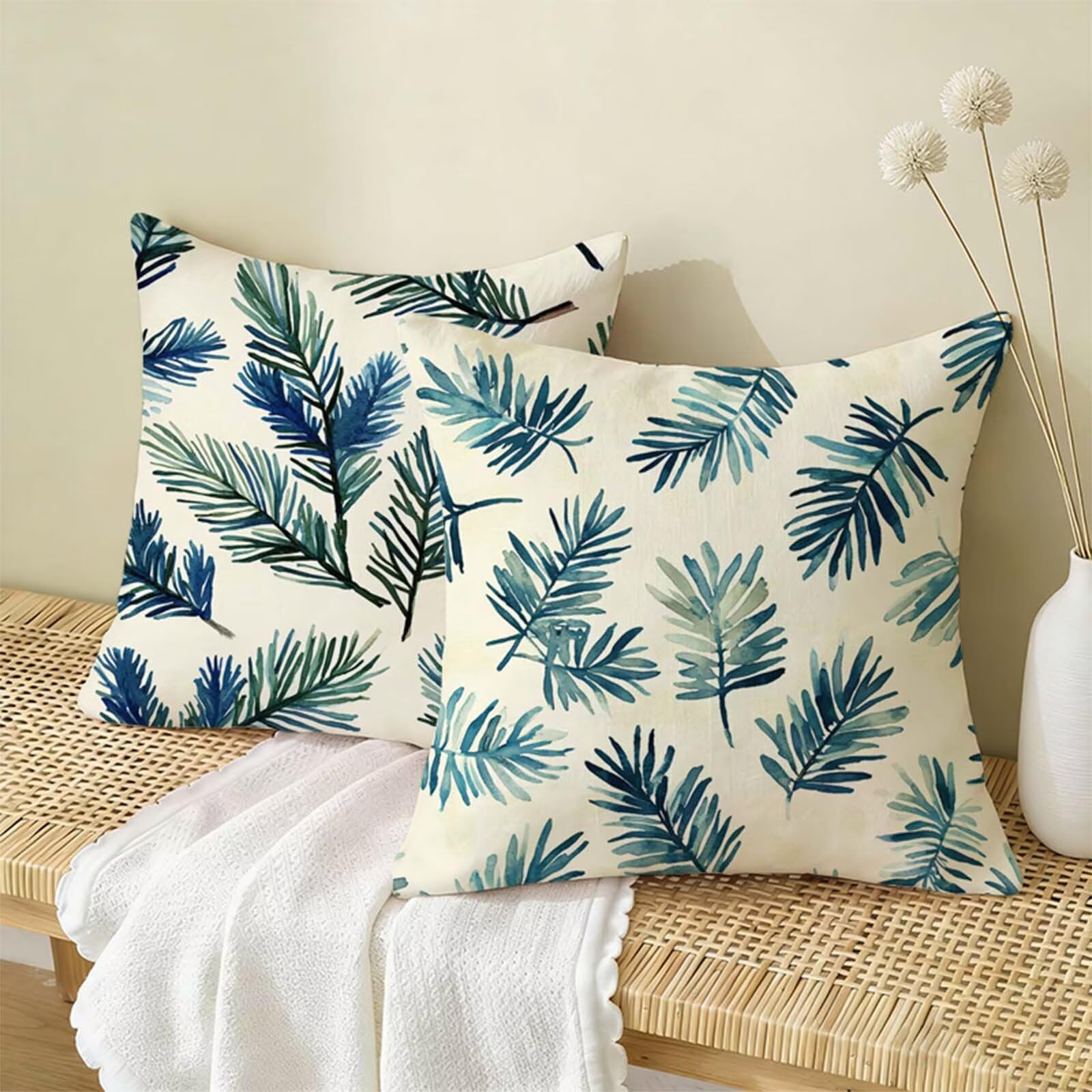 Juego de 2 Funda Cojin 80x80CM Beige,Cuadrada Impermeable Fundas Cojines Planta Lino Impresión a Doble Cara con Cremallera Oculta,Apto para Todas las Estaciones Funda Almohada para Sofá o Salón X-287