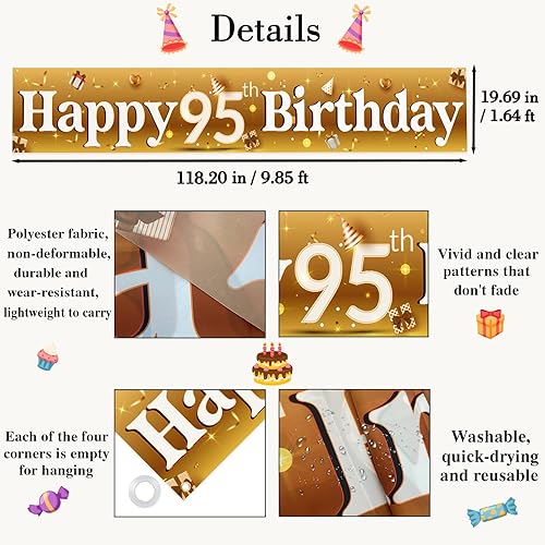 Miniatura 2 de Kimini-Ki Lager - Cartel de feliz cumpleaños 95, decoraciones de fiesta de cumpleaños 95 para hombres o mujeres, suministros de fiesta de cumpleaños