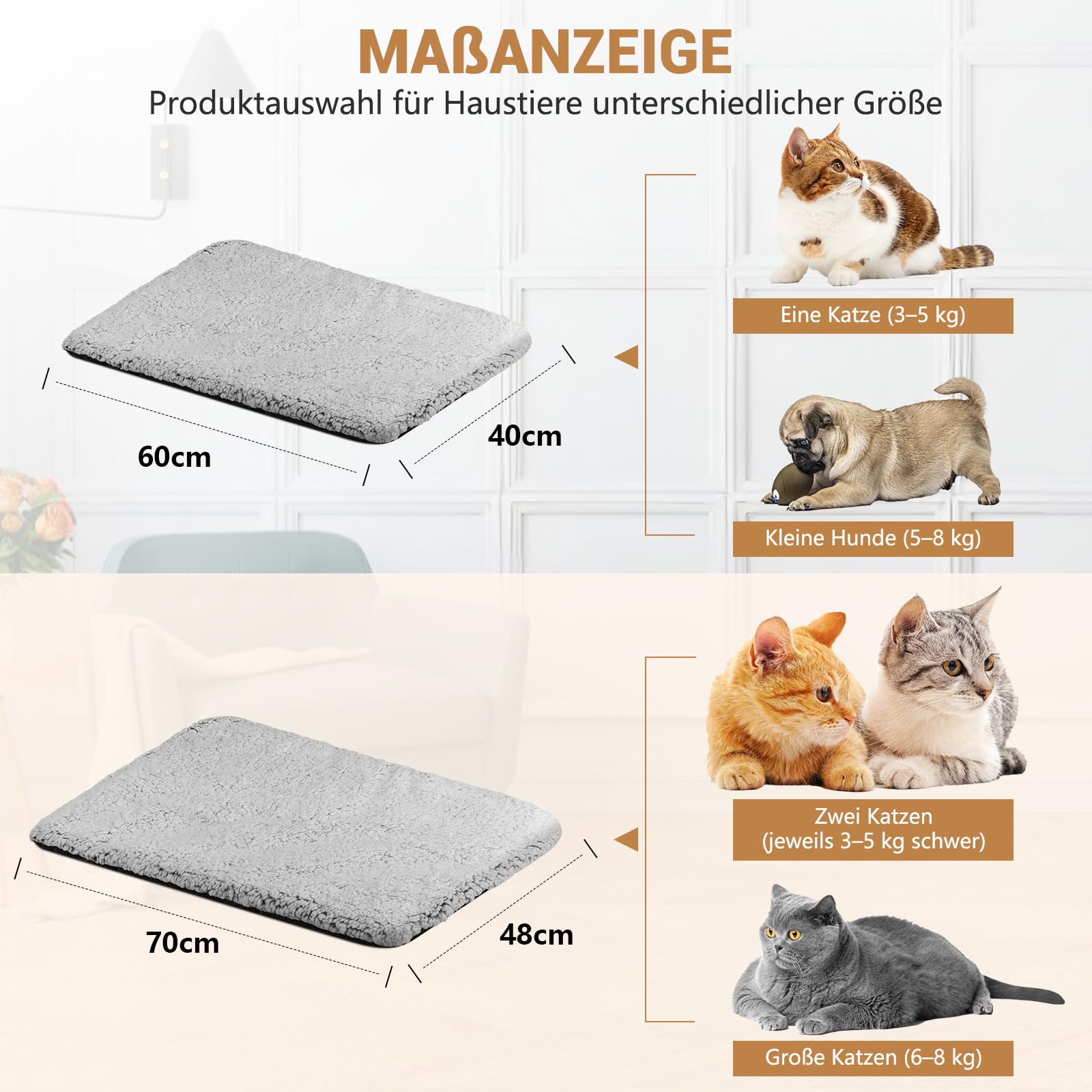 MOCOBO Samogrzewczy koc dla psów i kotów, 60 x 40 cm – koc termiczny nadaje się do prania, antypoślizgowy spód, kremowy